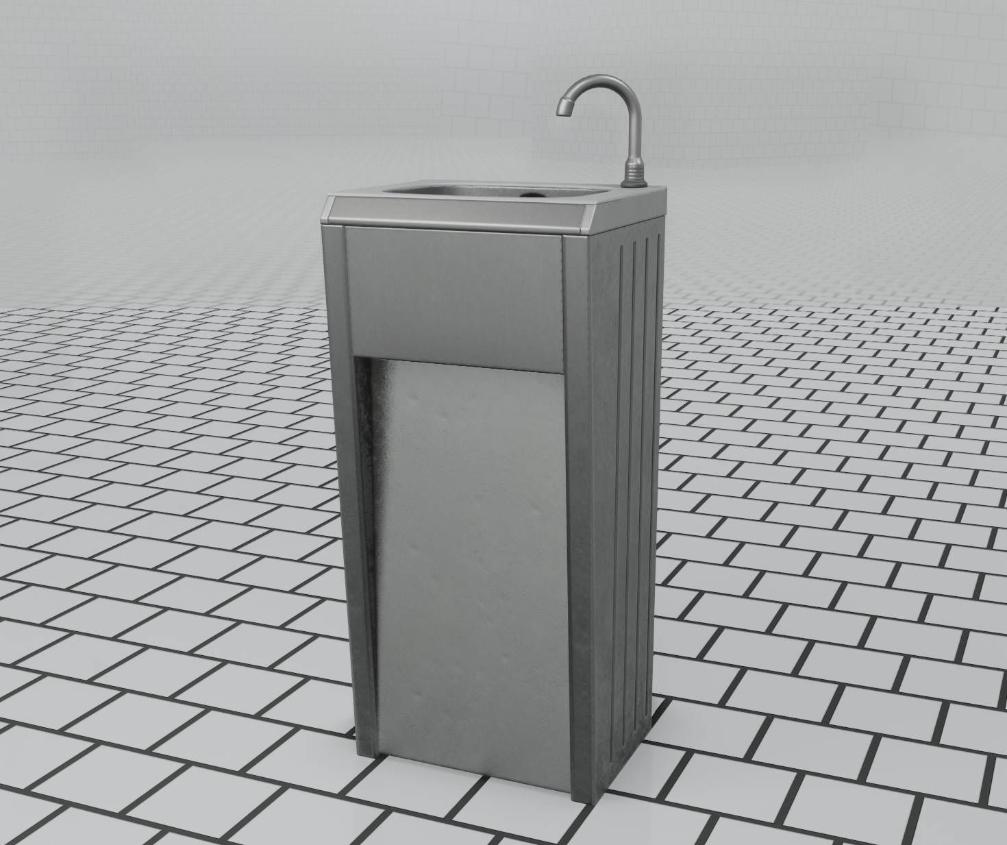 Public Metal Sink - 10 - Simple Compact Low-poly 3D model_76