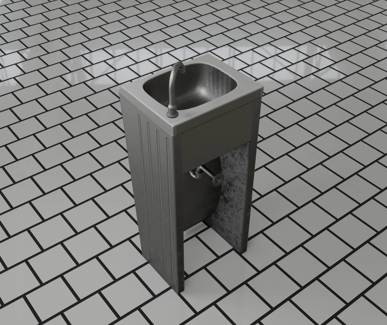 Public Metal Sink - 10 - Simple Compact Low-poly 3D model_42