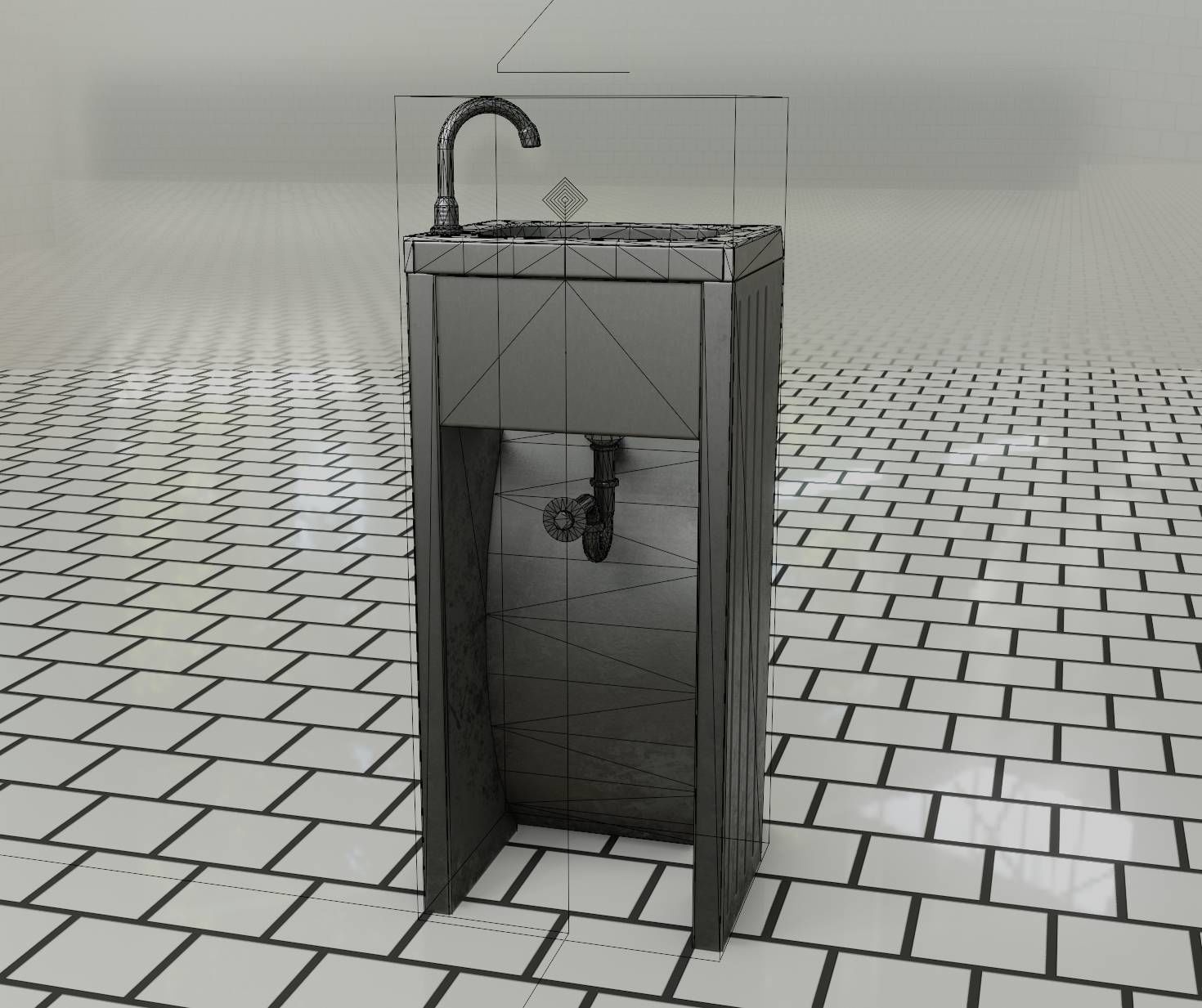 Public Metal Sink - 10 - Simple Compact Low-poly 3D model_19