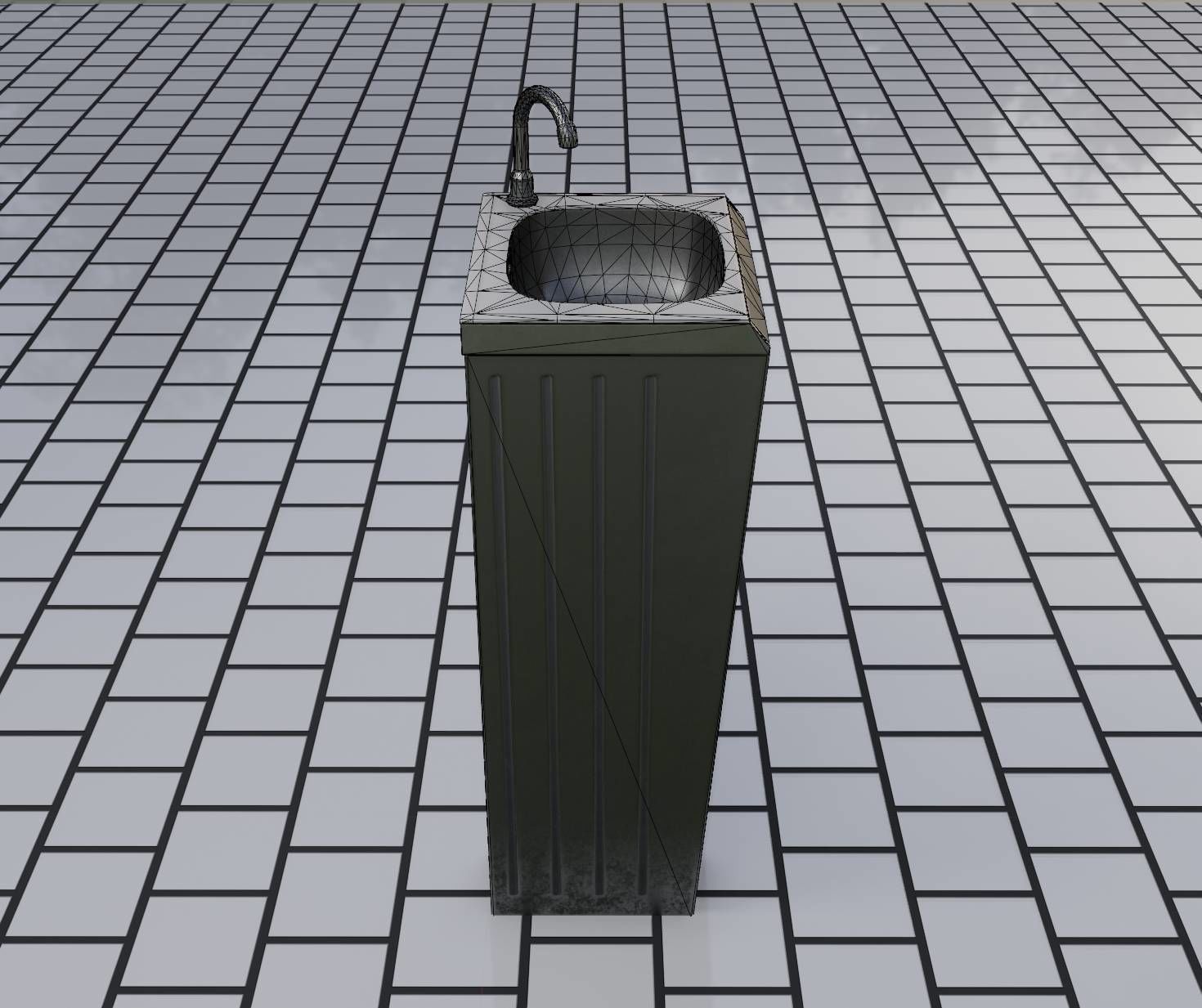 Public Metal Sink - 10 - Simple Compact Low-poly 3D model_8