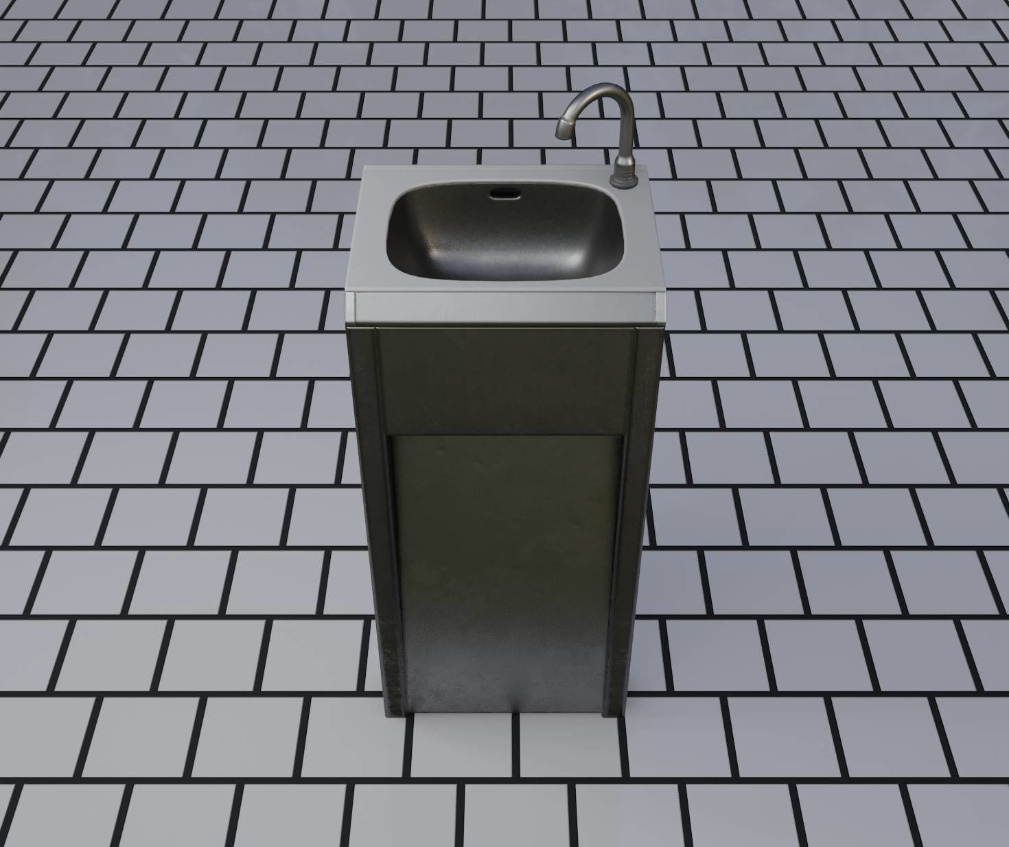 Public Metal Sink - 10 - Simple Compact Low-poly 3D model_99