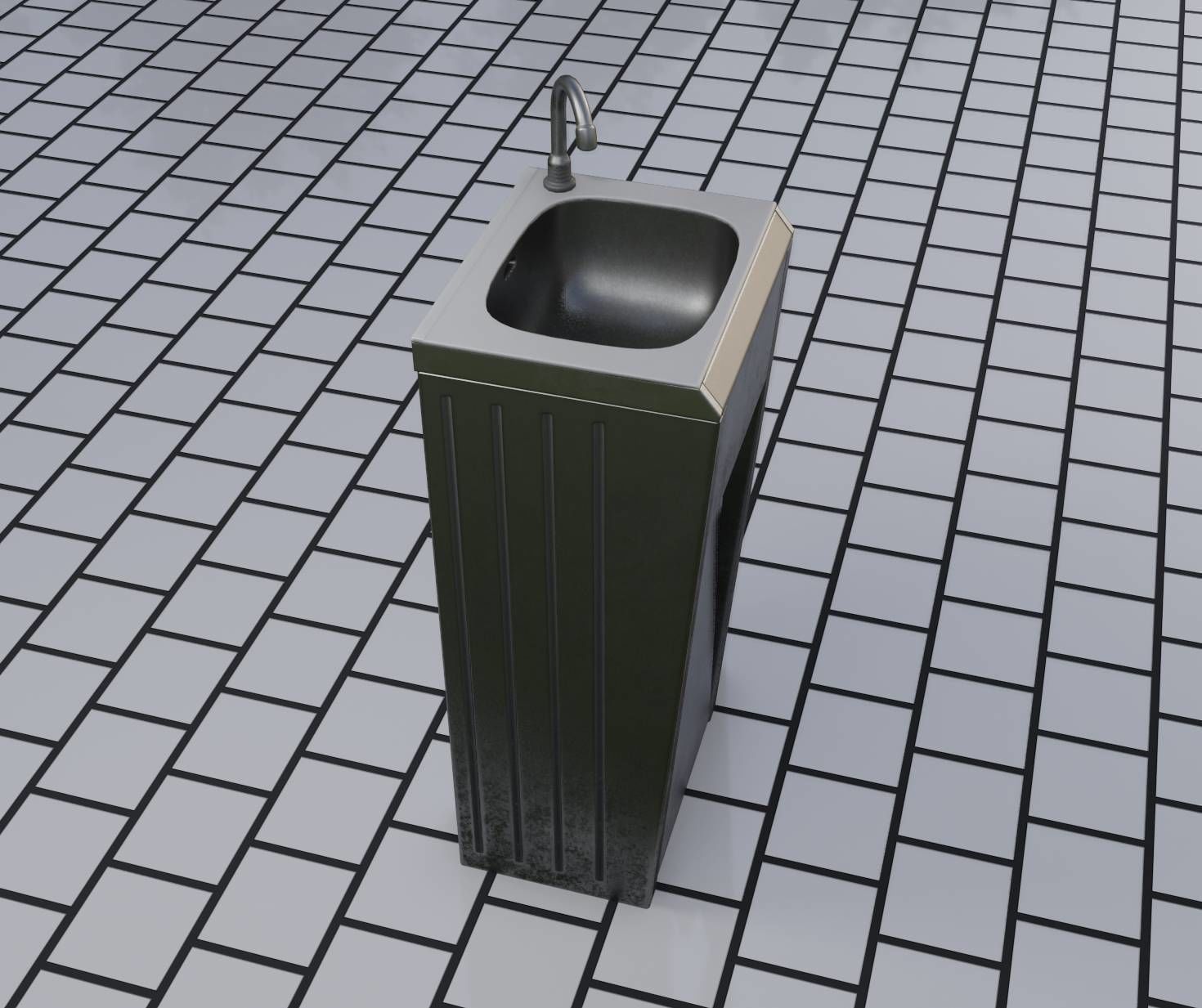 Public Metal Sink - 10 - Simple Compact Low-poly 3D model_71
