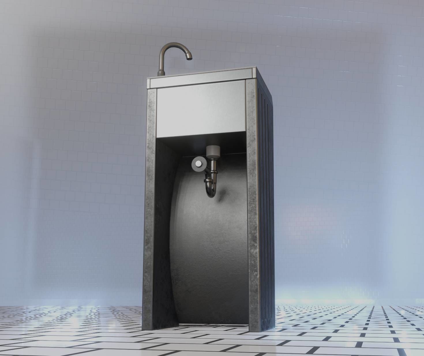 Public Metal Sink - 10 - Simple Compact Low-poly 3D model_50