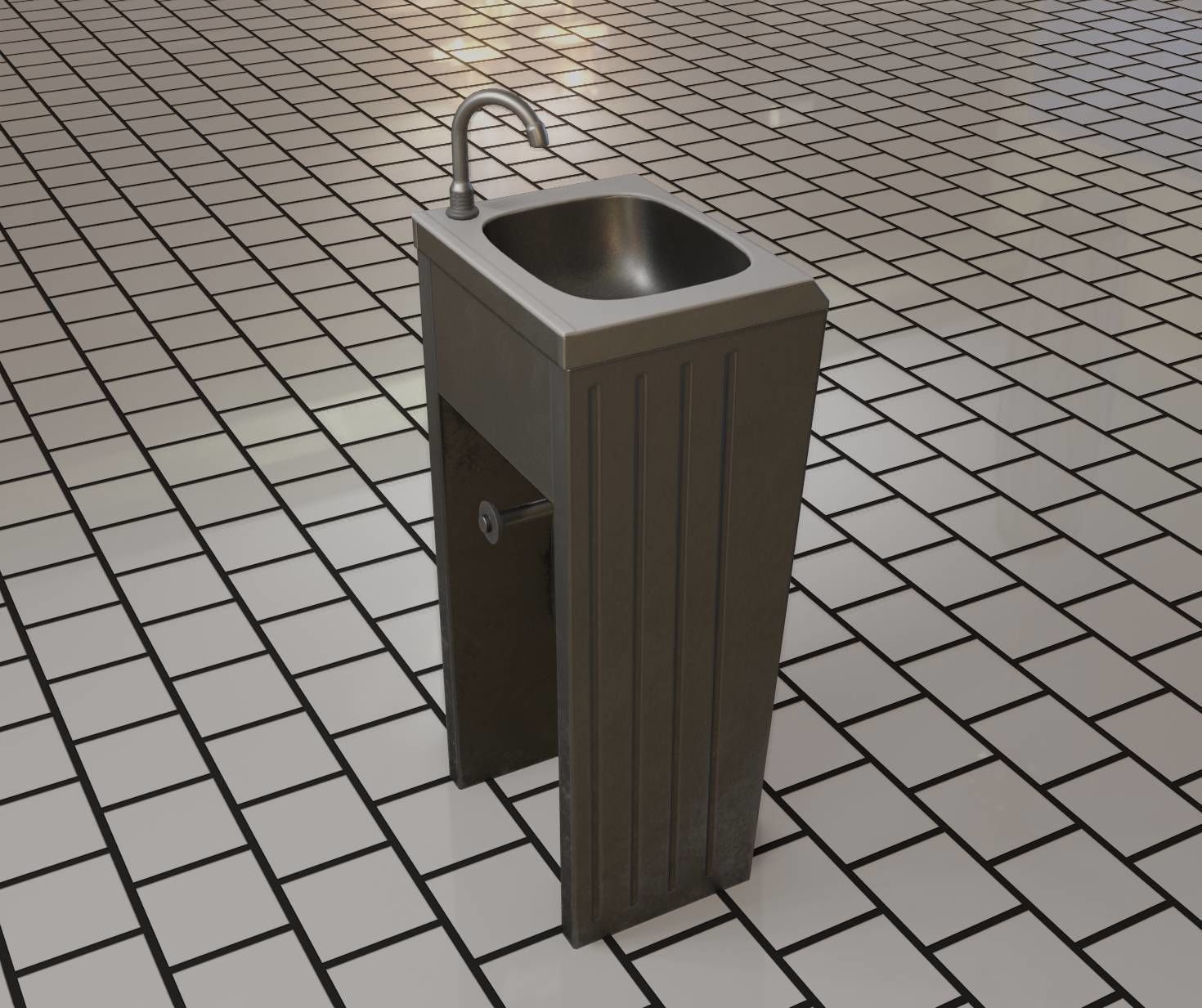 Public Metal Sink - 10 - Simple Compact Low-poly 3D model_67