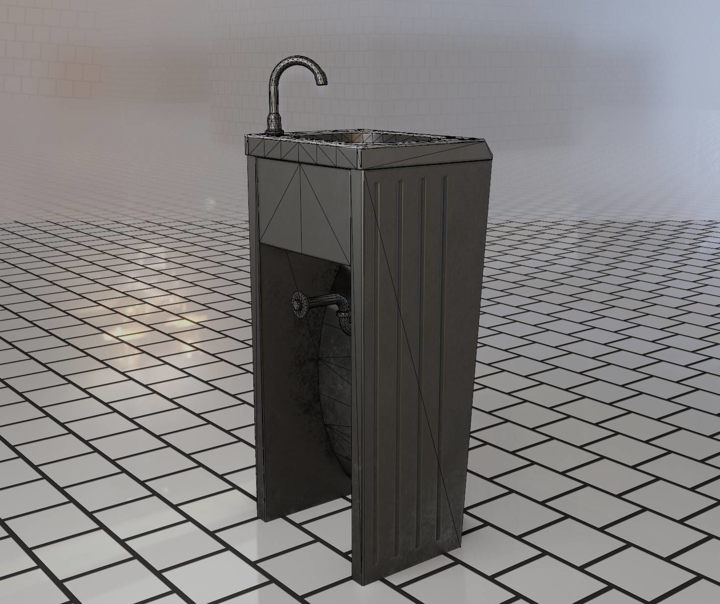 Public Metal Sink - 10 - Simple Compact Low-poly 3D model_48