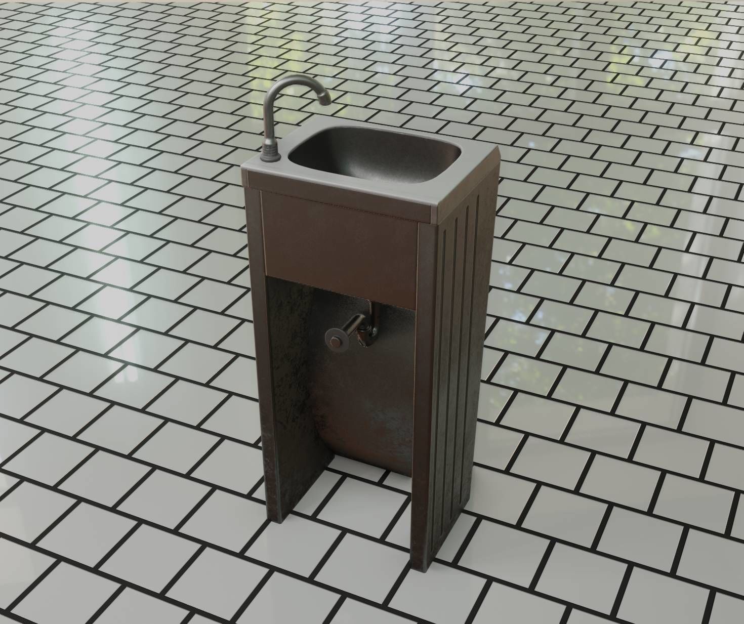 Public Metal Sink - 10 - Simple Compact Low-poly 3D model_10