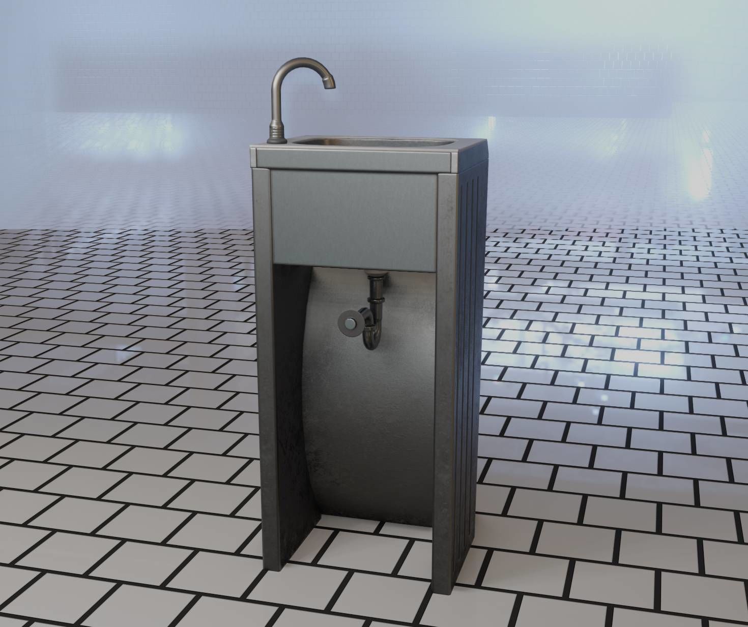 Public Metal Sink - 10 - Simple Compact Low-poly 3D model_49