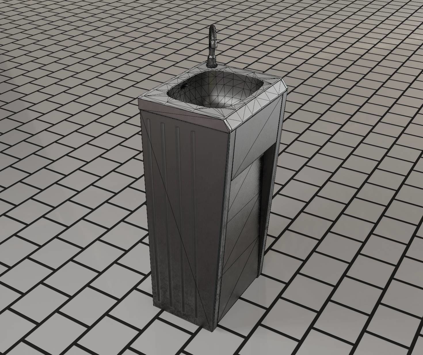 Public Metal Sink - 10 - Simple Compact Low-poly 3D model_65