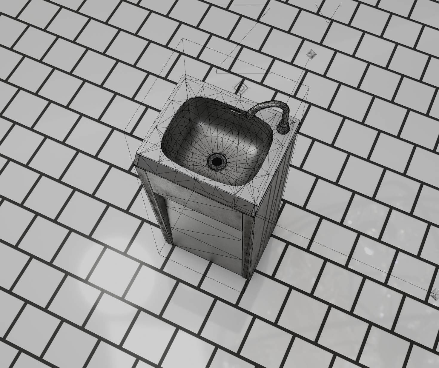 Public Metal Sink - 10 - Simple Compact Low-poly 3D model_6