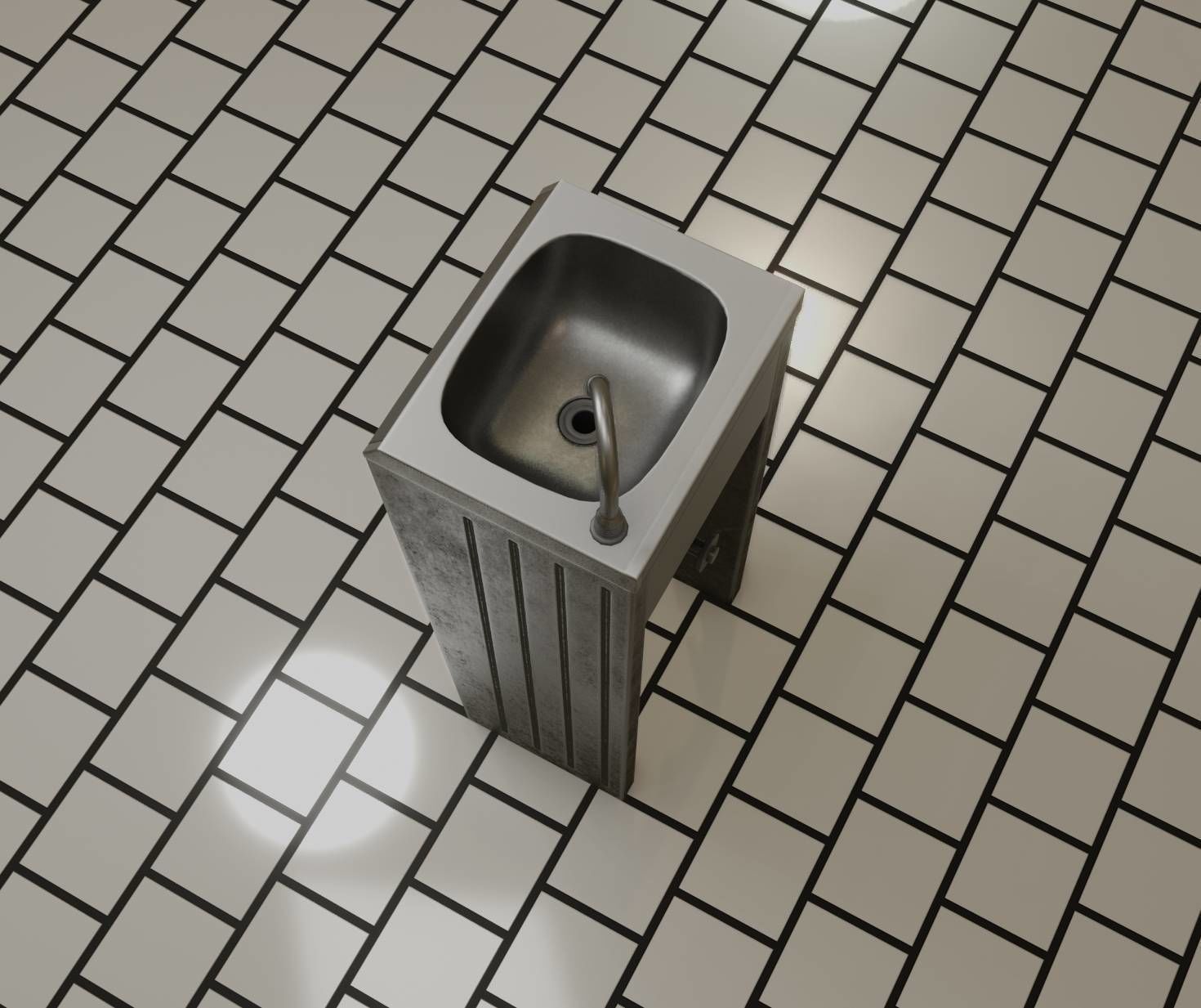 Public Metal Sink - 10 - Simple Compact Low-poly 3D model_32