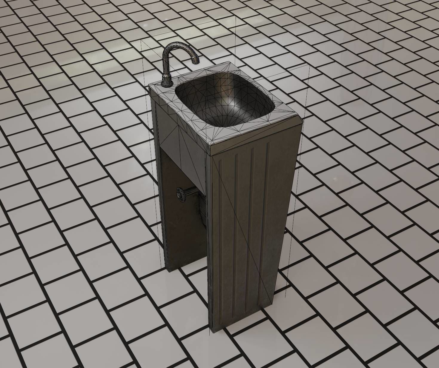 Public Metal Sink - 10 - Simple Compact Low-poly 3D model_13