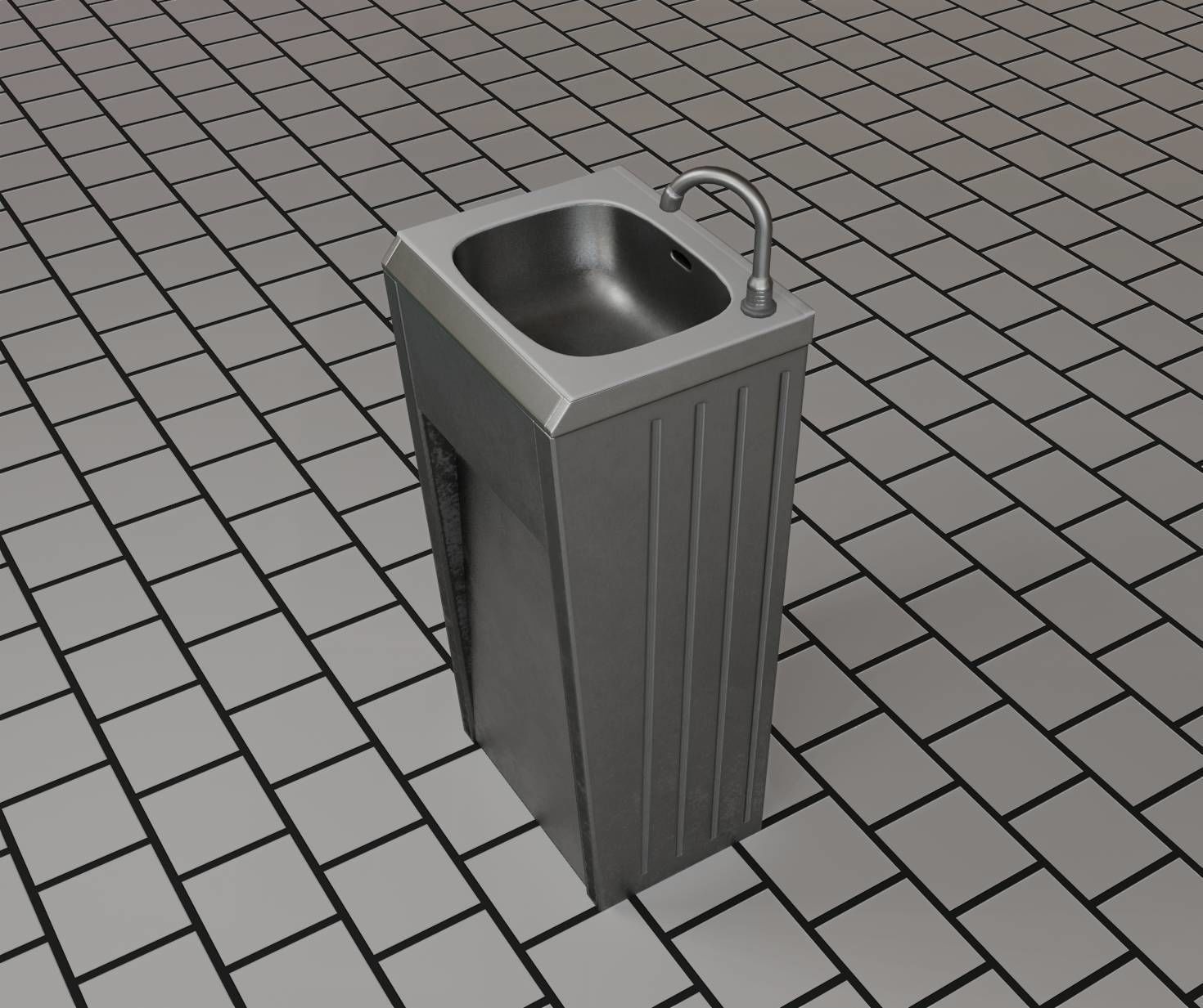 Public Metal Sink - 10 - Simple Compact Low-poly 3D model_43