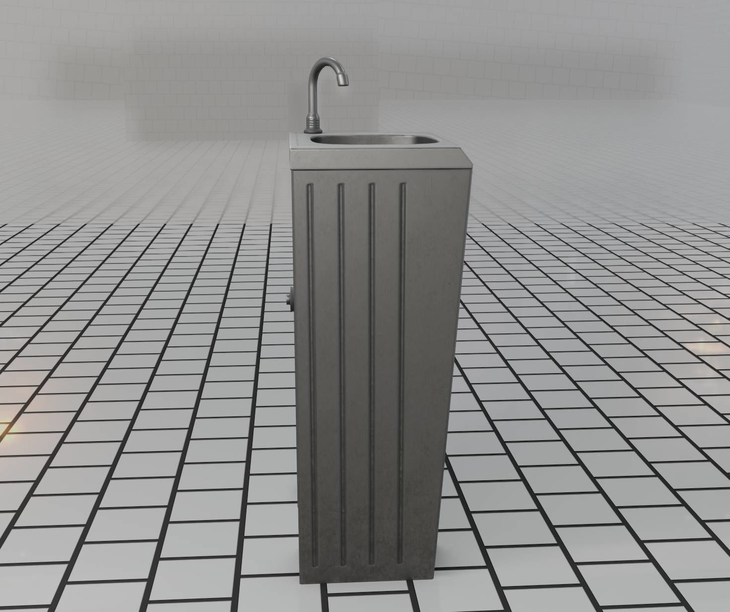 Public Metal Sink - 10 - Simple Compact Low-poly 3D model_47
