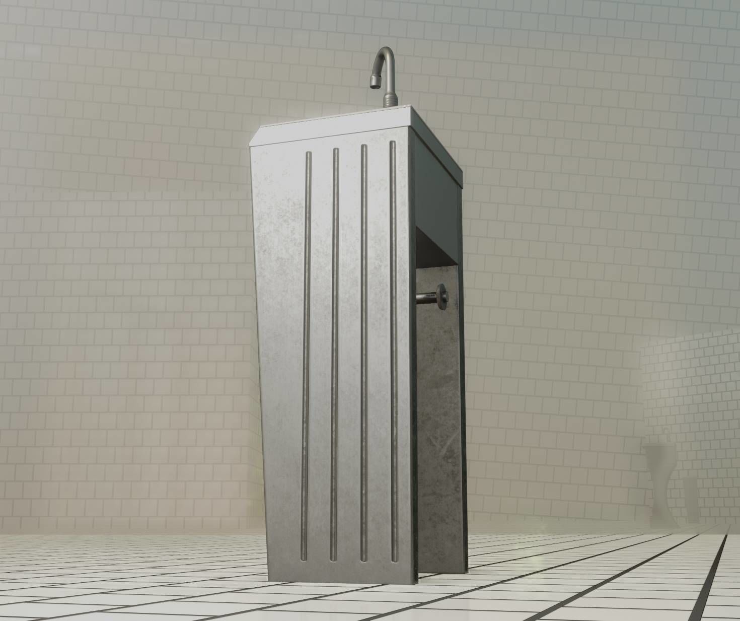 Public Metal Sink - 10 - Simple Compact Low-poly 3D model_83