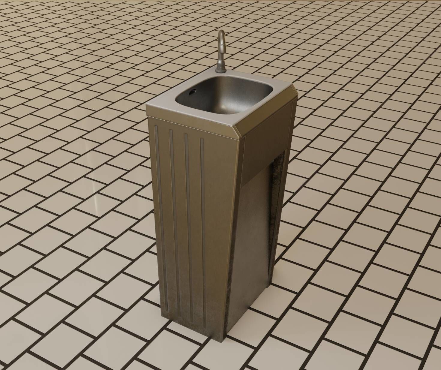 Public Metal Sink - 10 - Simple Compact Low-poly 3D model_3