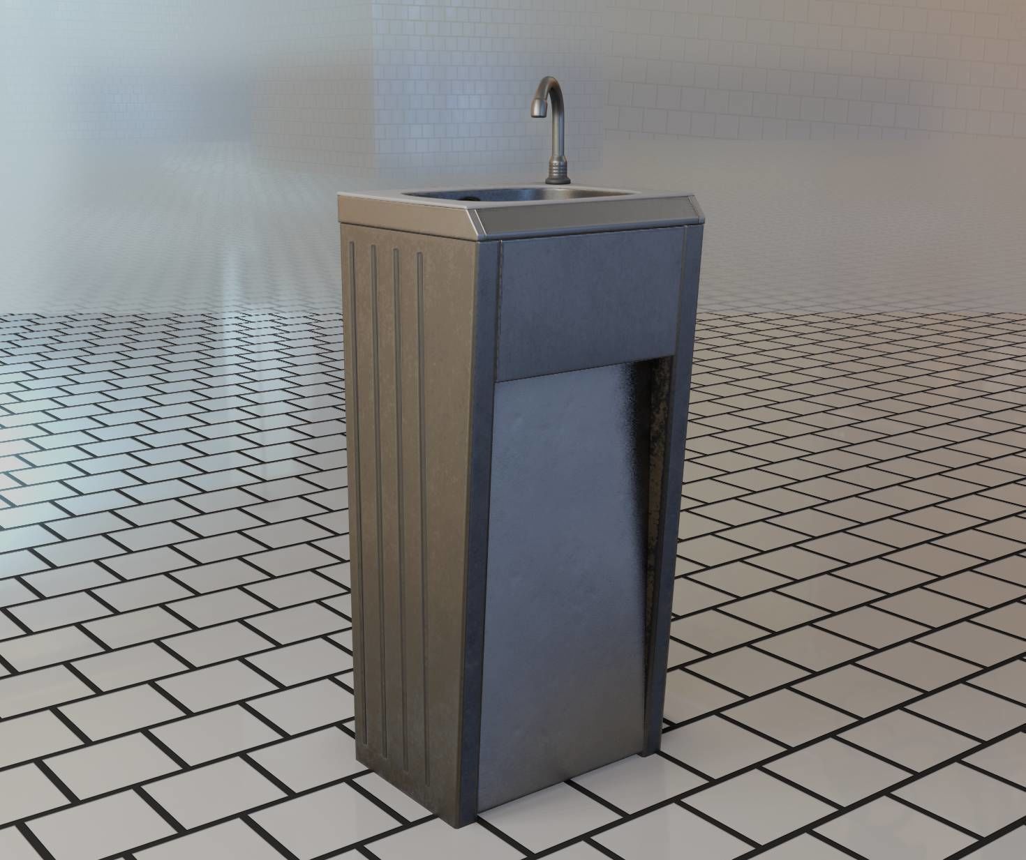 Public Metal Sink - 10 - Simple Compact Low-poly 3D model_77