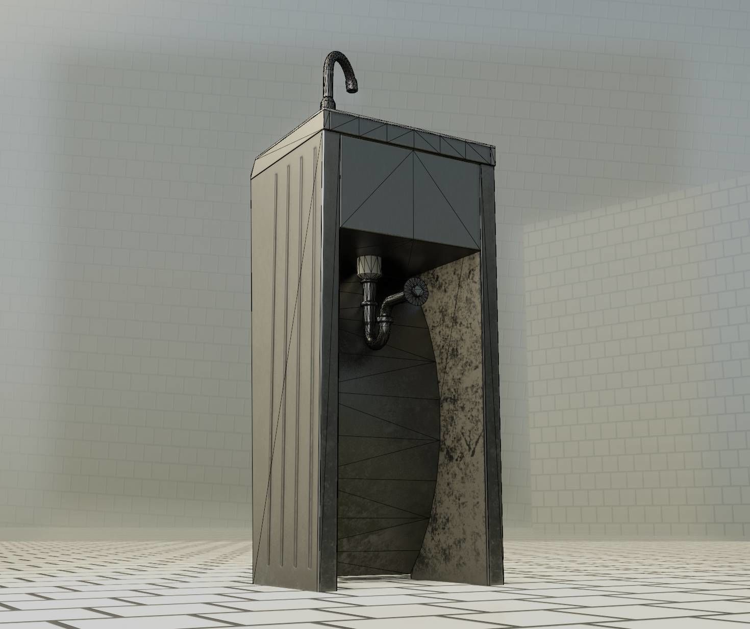 Public Metal Sink - 10 - Simple Compact Low-poly 3D model_82