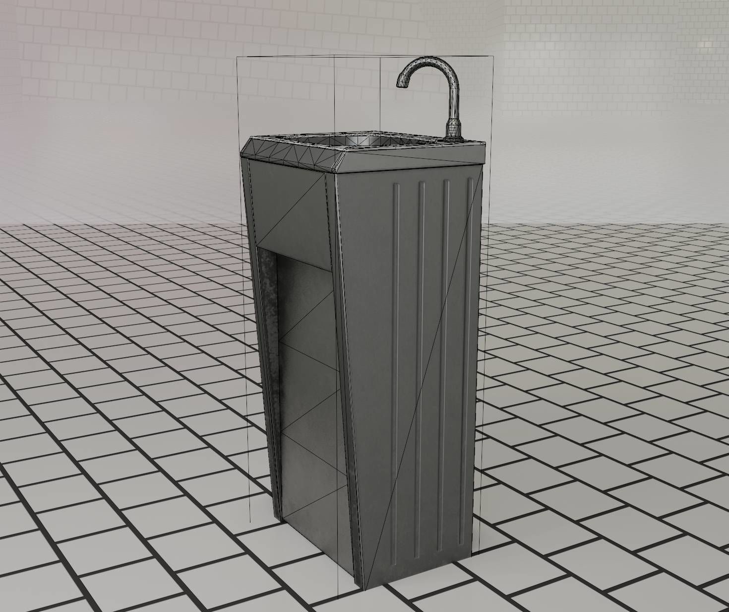 Public Metal Sink - 10 - Simple Compact Low-poly 3D model_44