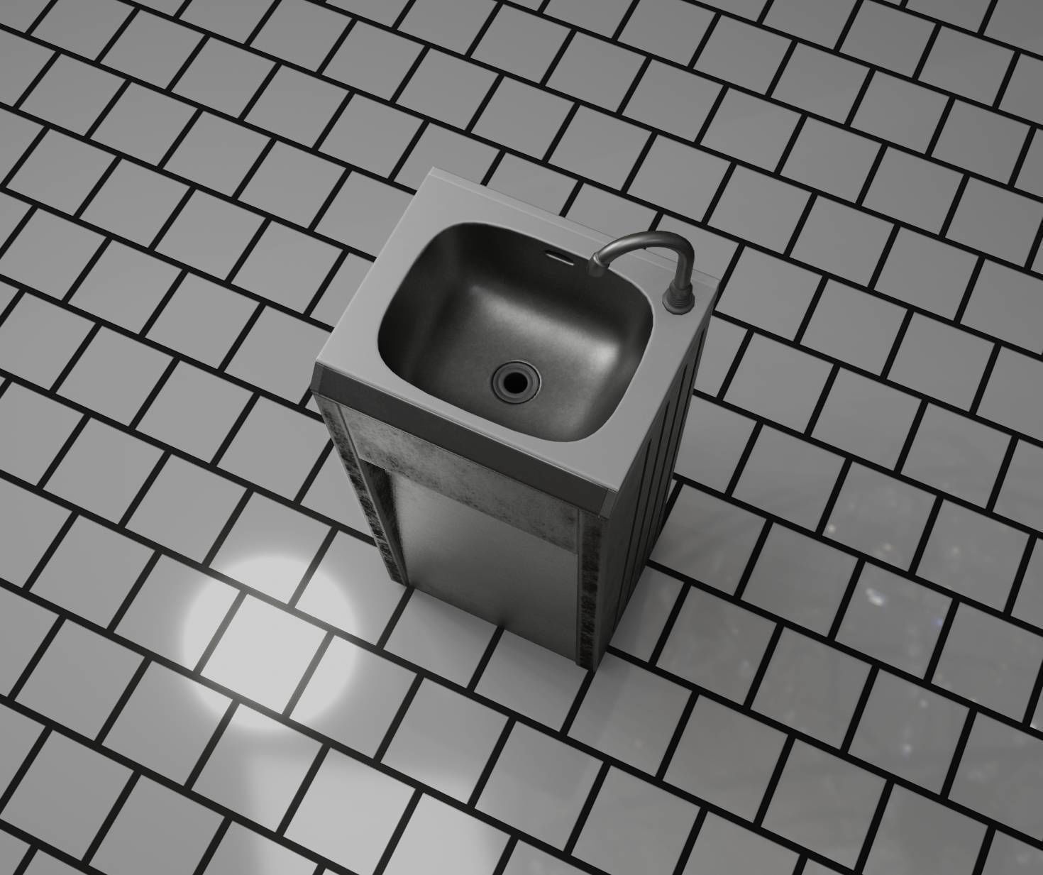 Public Metal Sink - 10 - Simple Compact Low-poly 3D model_1