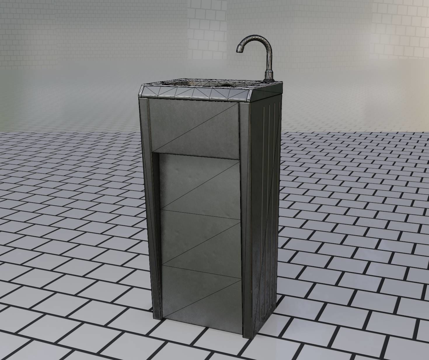 Public Metal Sink - 10 - Simple Compact Low-poly 3D model_16