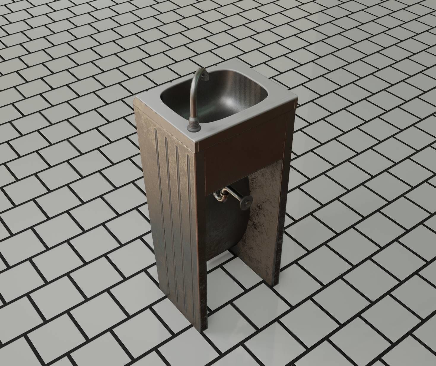 Public Metal Sink - 10 - Simple Compact Low-poly 3D model_73