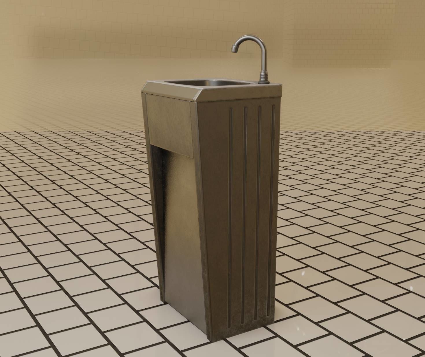 Public Metal Sink - 10 - Simple Compact Low-poly 3D model_2