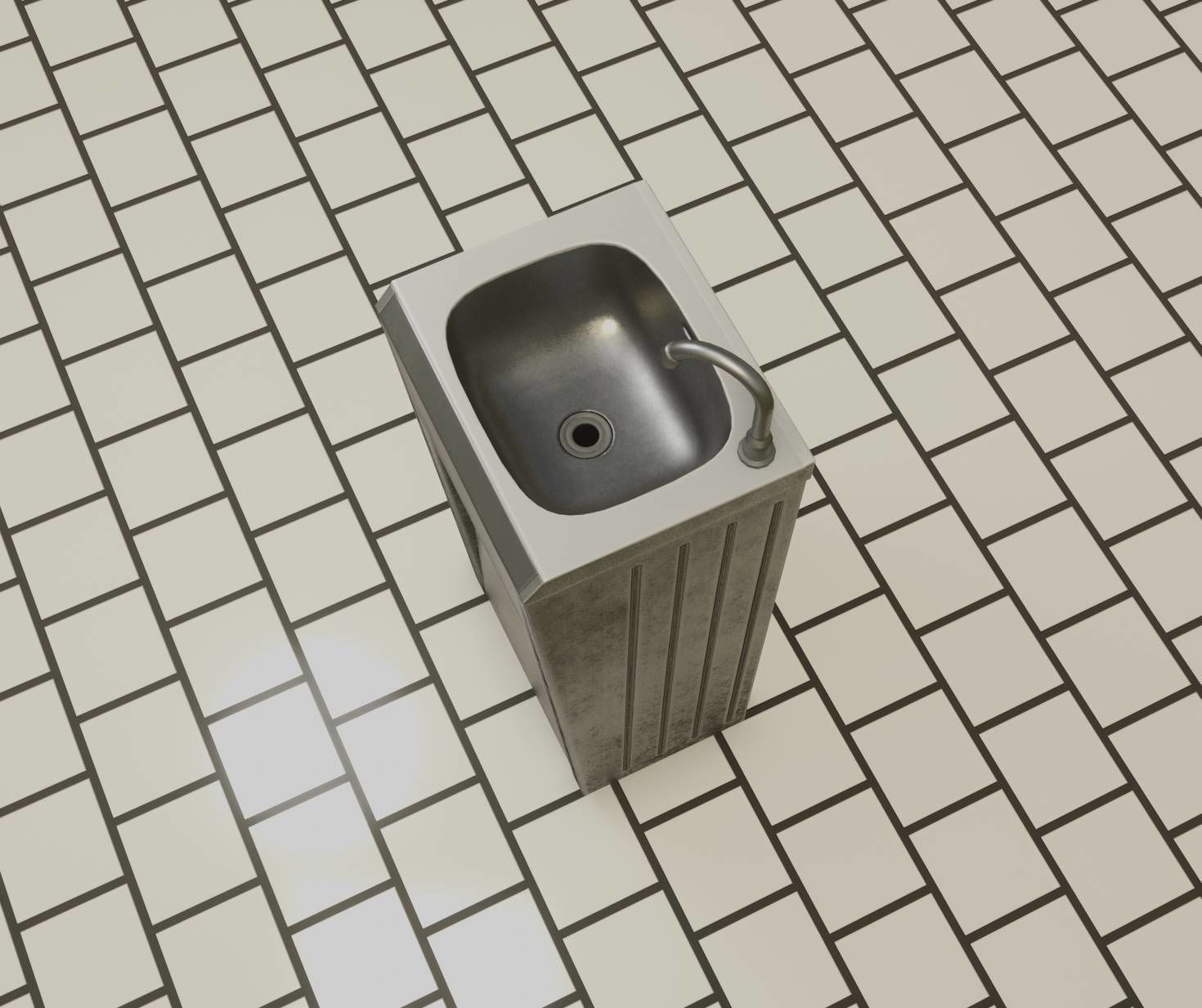 Public Metal Sink - 10 - Simple Compact Low-poly 3D model_62
