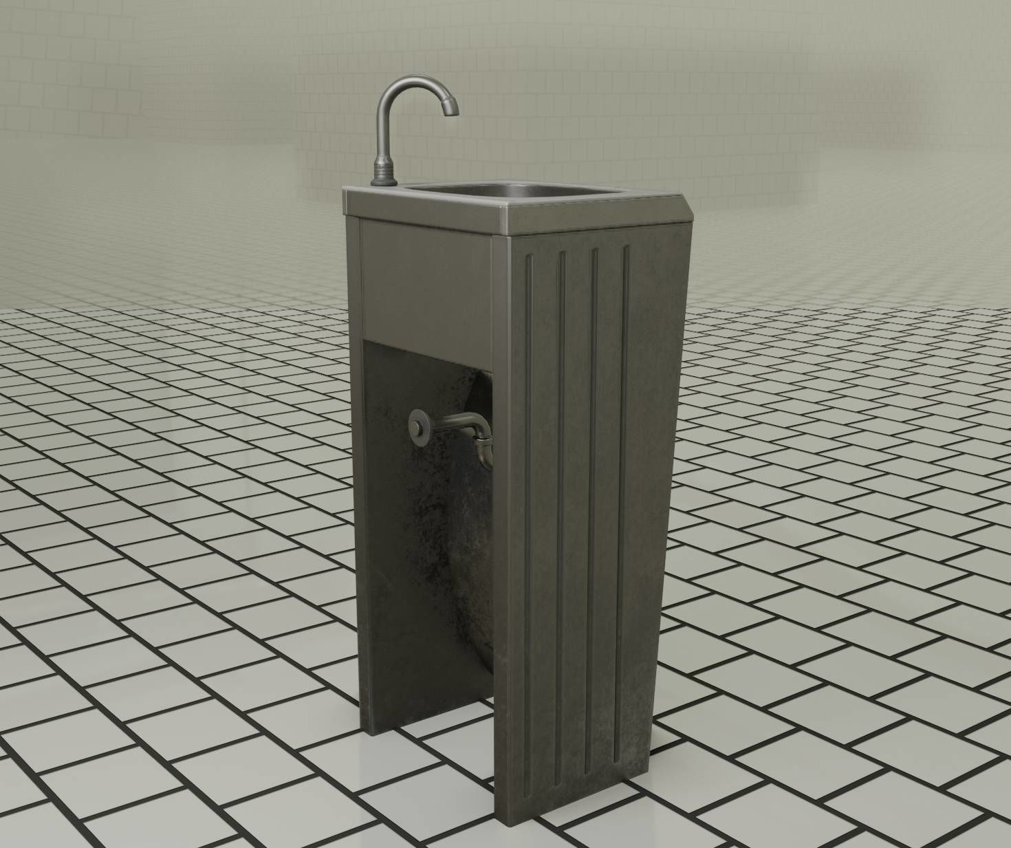 Public Metal Sink - 10 - Simple Compact Low-poly 3D model_79