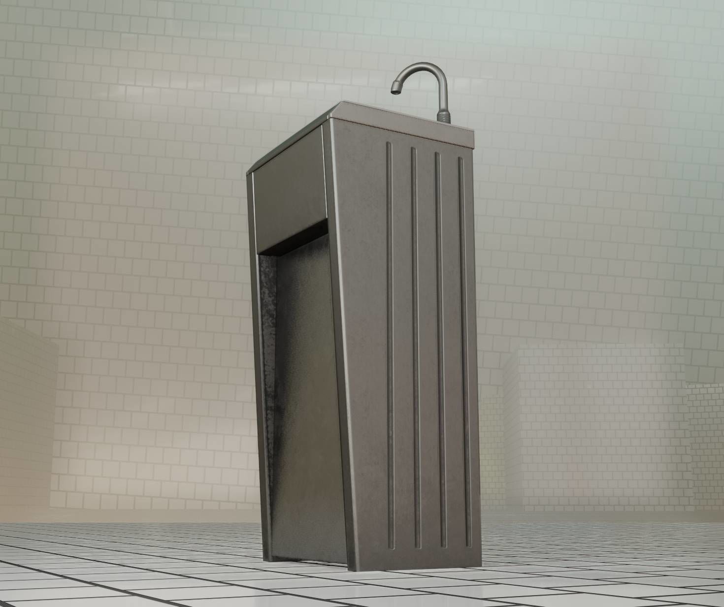 Public Metal Sink - 10 - Simple Compact Low-poly 3D model_84