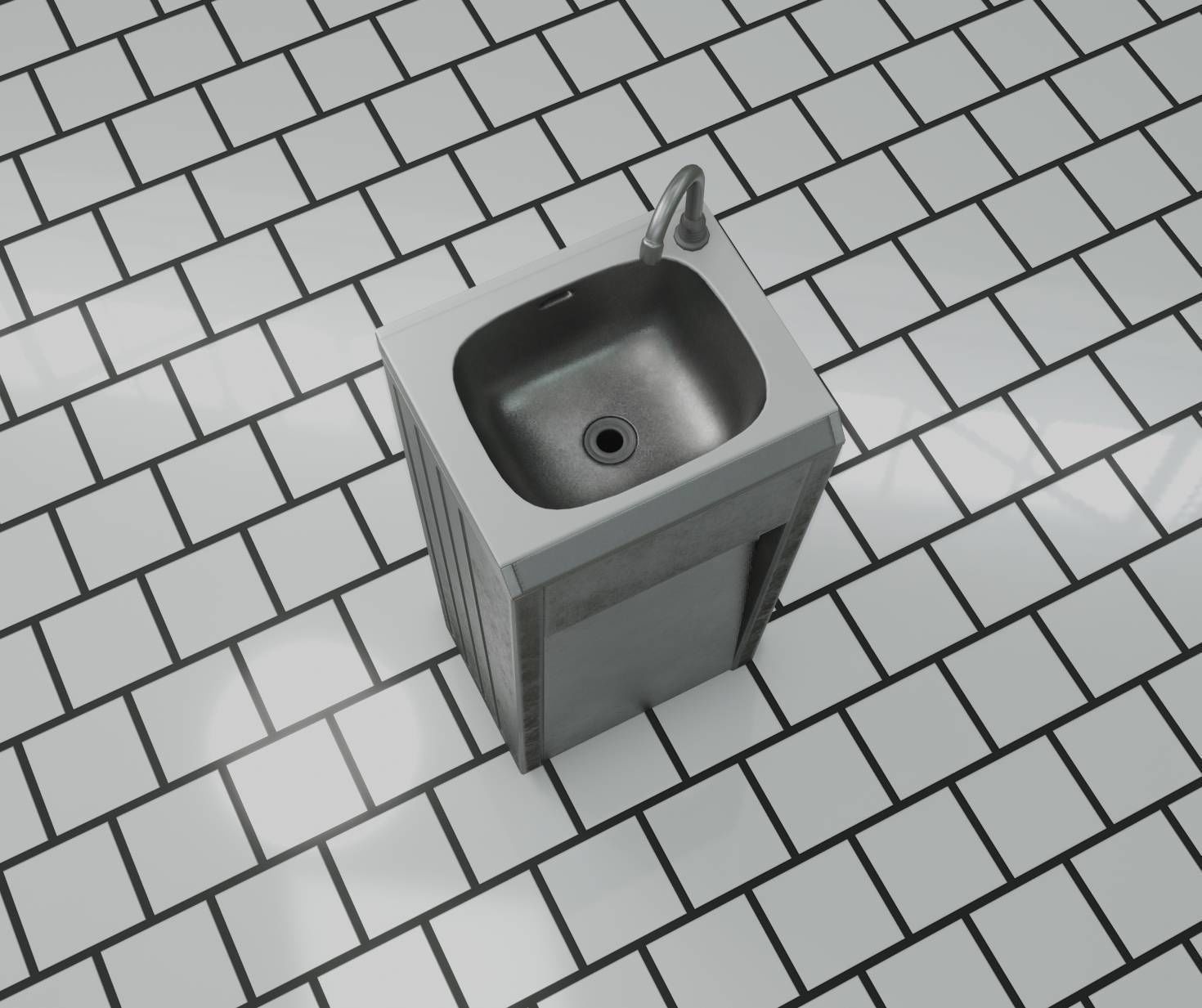Public Metal Sink - 10 - Simple Compact Low-poly 3D model_64