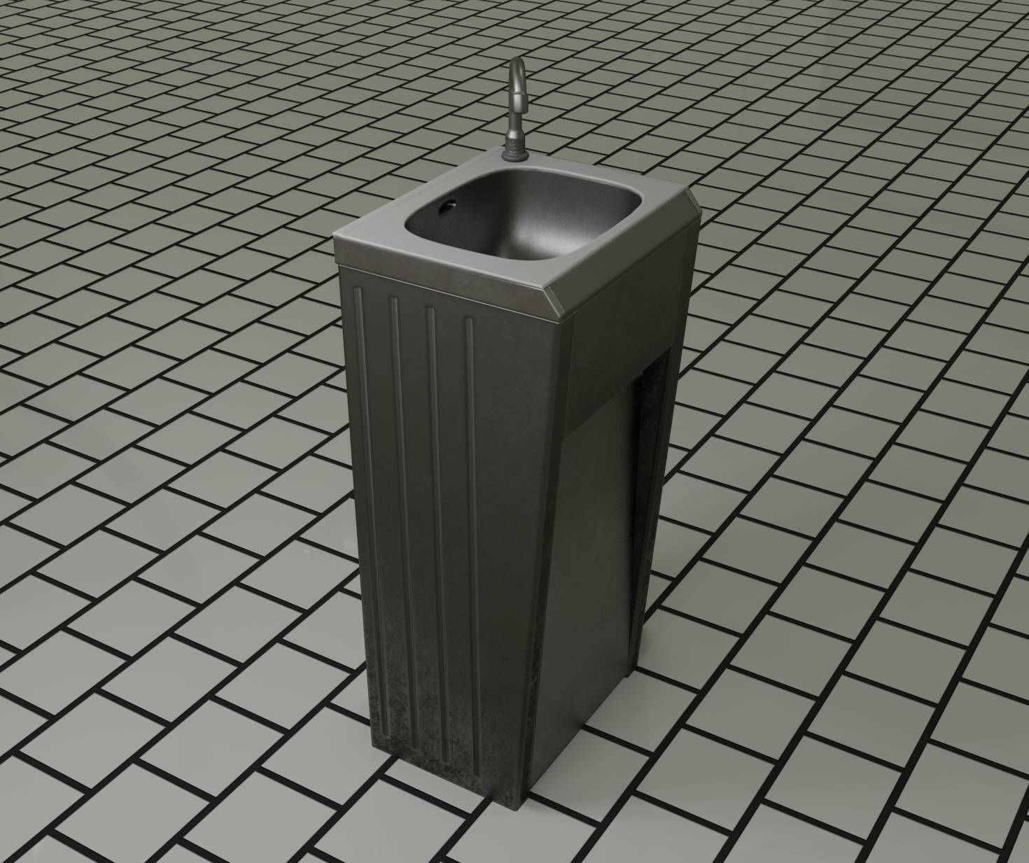 Public Metal Sink - 10 - Simple Compact Low-poly 3D model_95