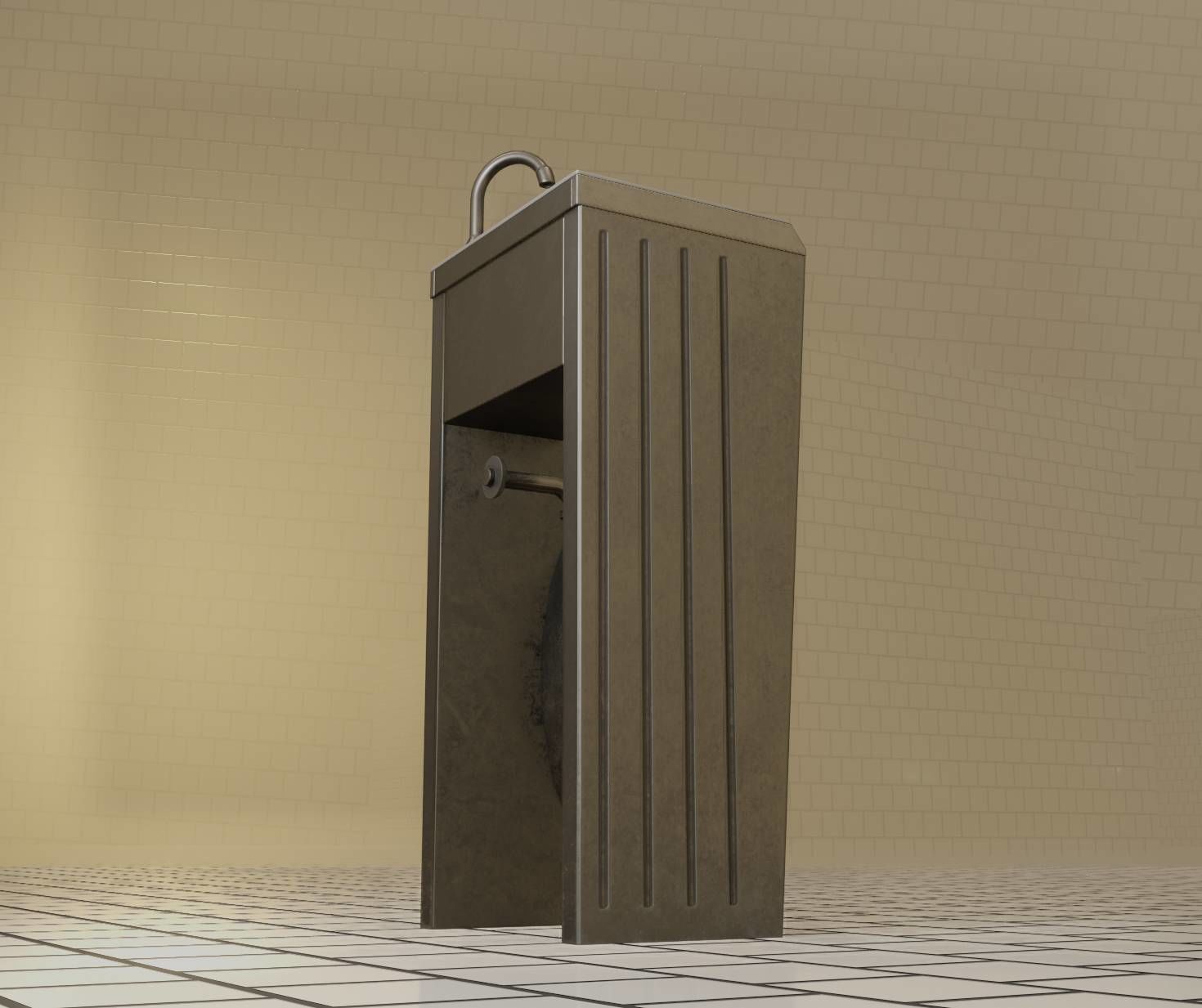 Public Metal Sink - 10 - Simple Compact Low-poly 3D model_57