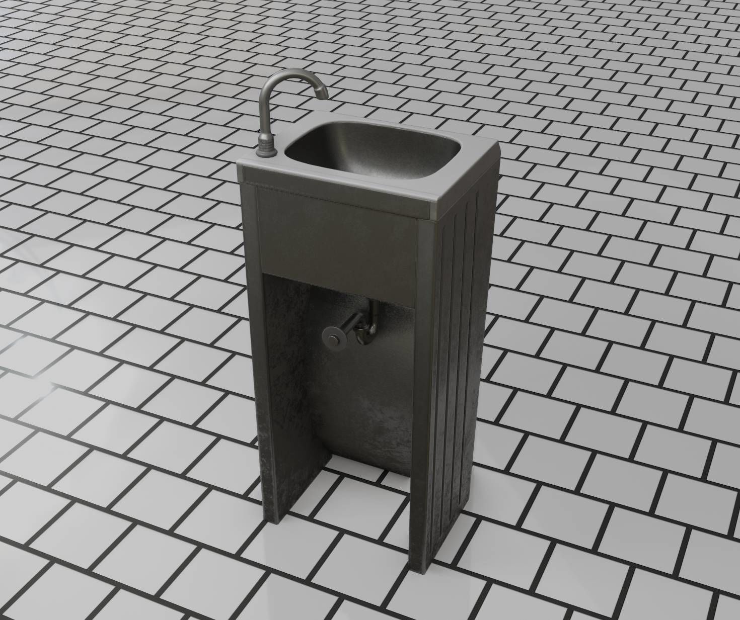 Public Metal Sink - 10 - Simple Compact Low-poly 3D model_68
