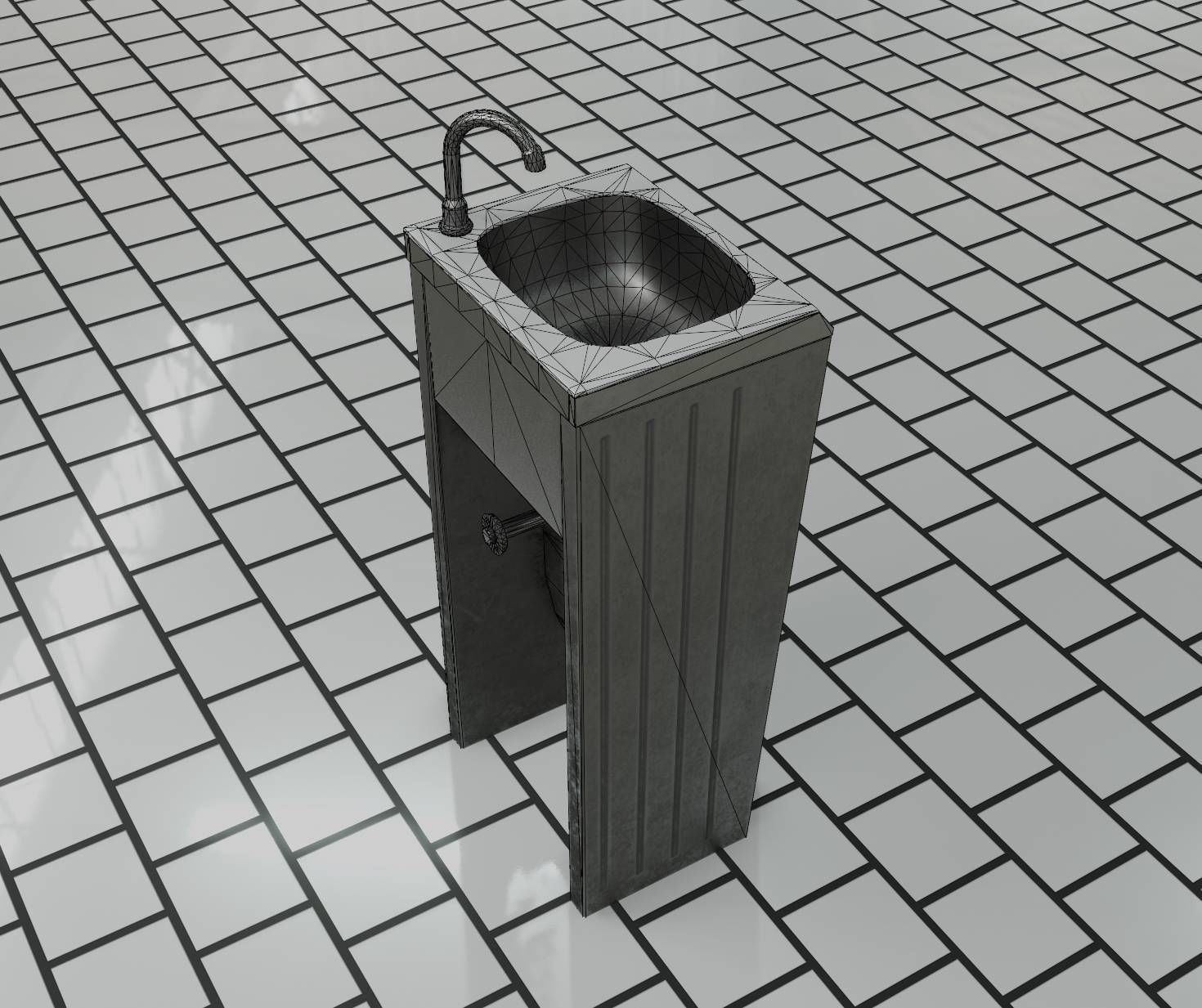 Public Metal Sink - 10 - Simple Compact Low-poly 3D model_41