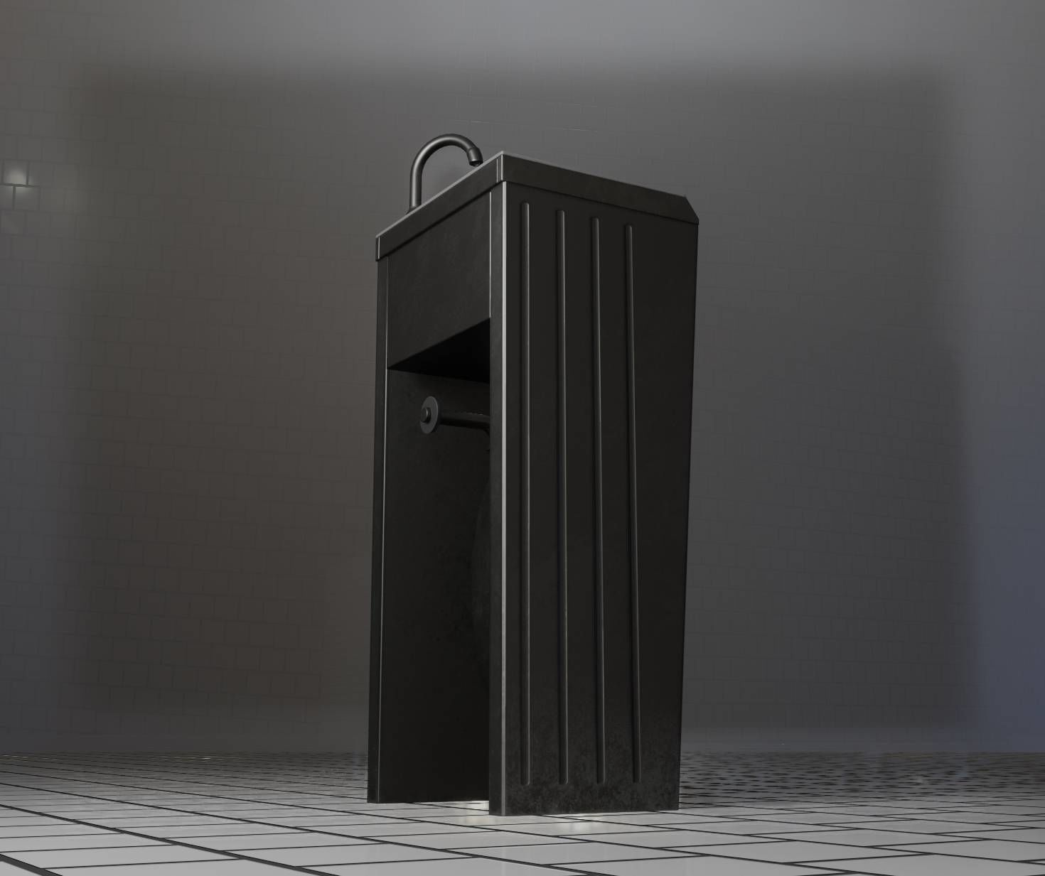 Public Metal Sink - 10 - Simple Compact Low-poly 3D model_26