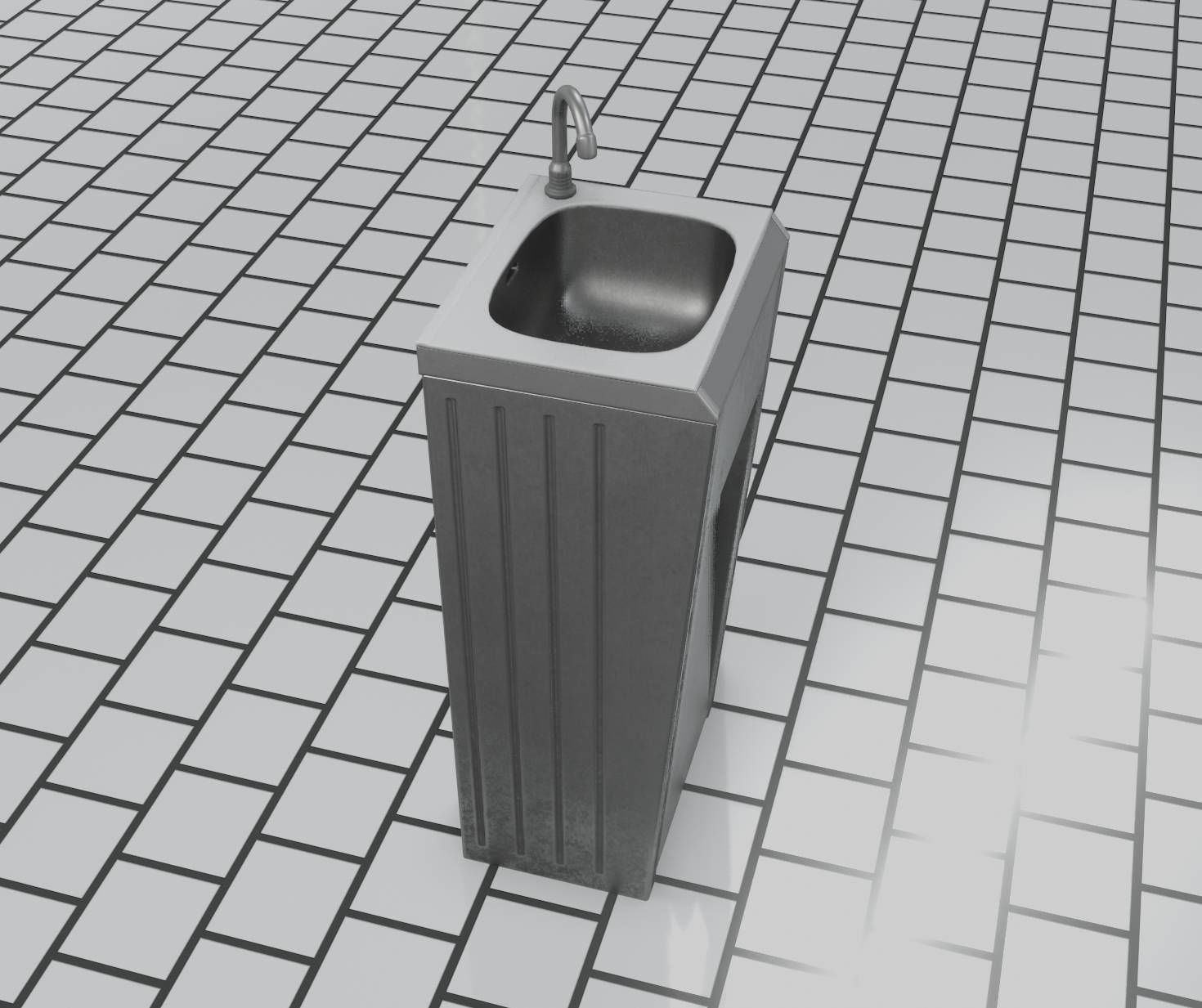 Public Metal Sink - 10 - Simple Compact Low-poly 3D model_12