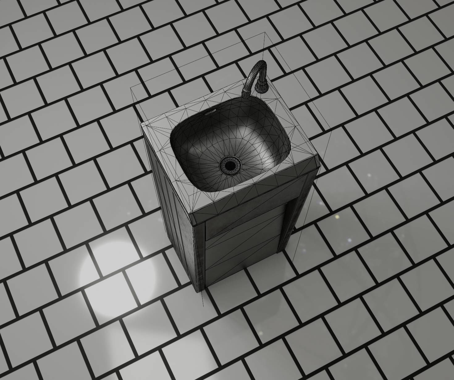 Public Metal Sink - 10 - Simple Compact Low-poly 3D model_94