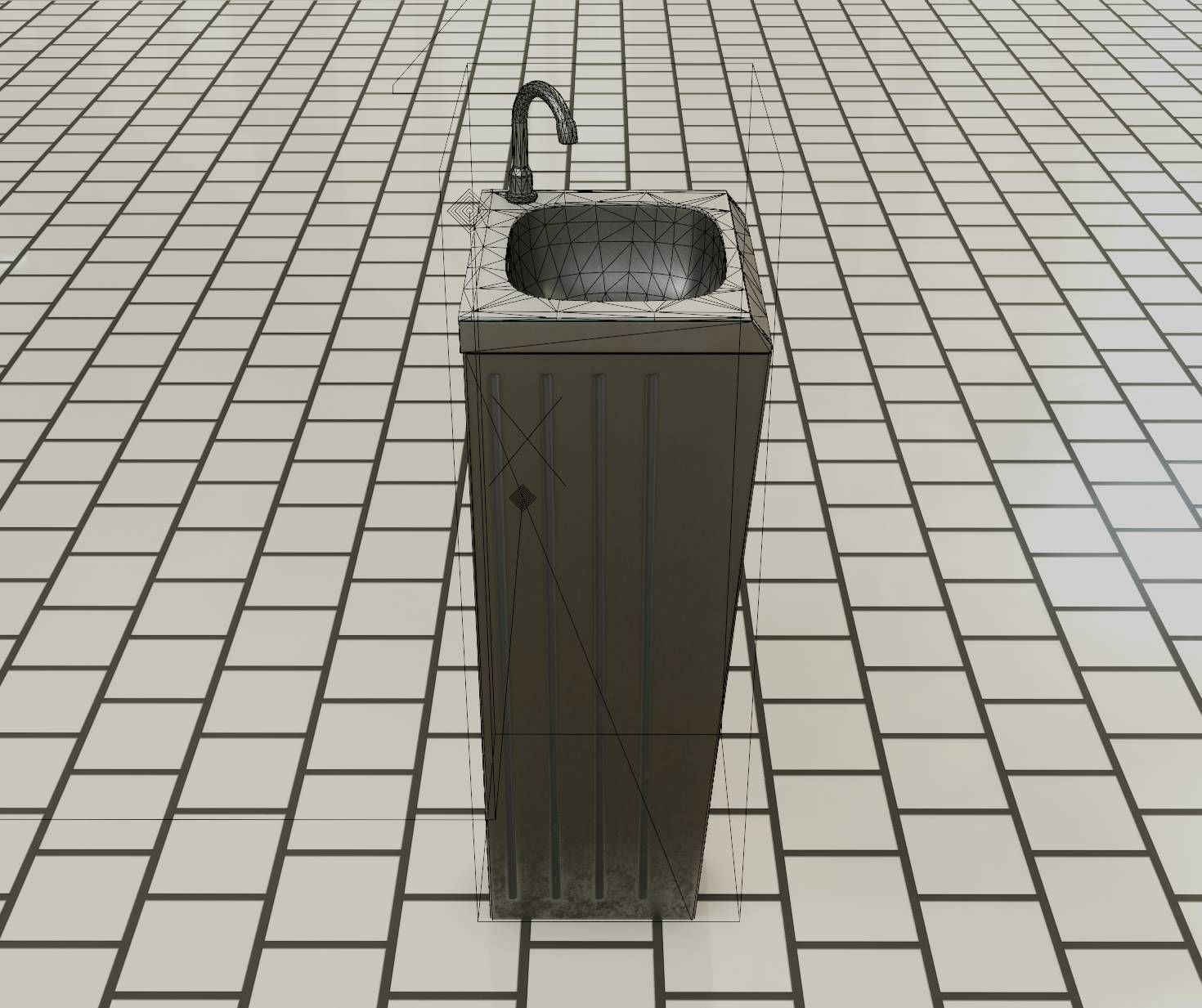 Public Metal Sink - 10 - Simple Compact Low-poly 3D model_35