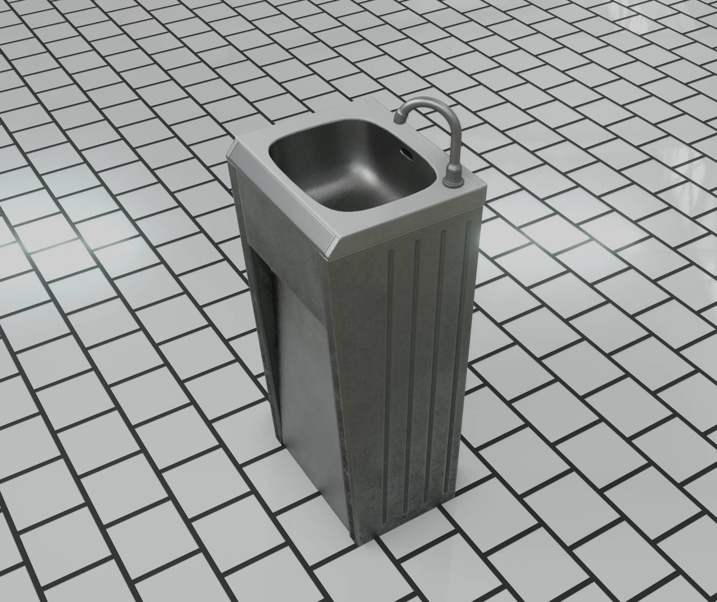 Public Metal Sink - 10 - Simple Compact Low-poly 3D model_74