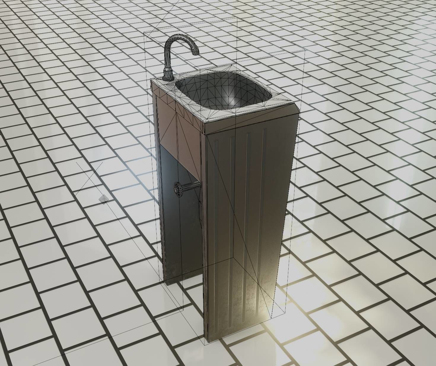 Public Metal Sink - 10 - Simple Compact Low-poly 3D model_36