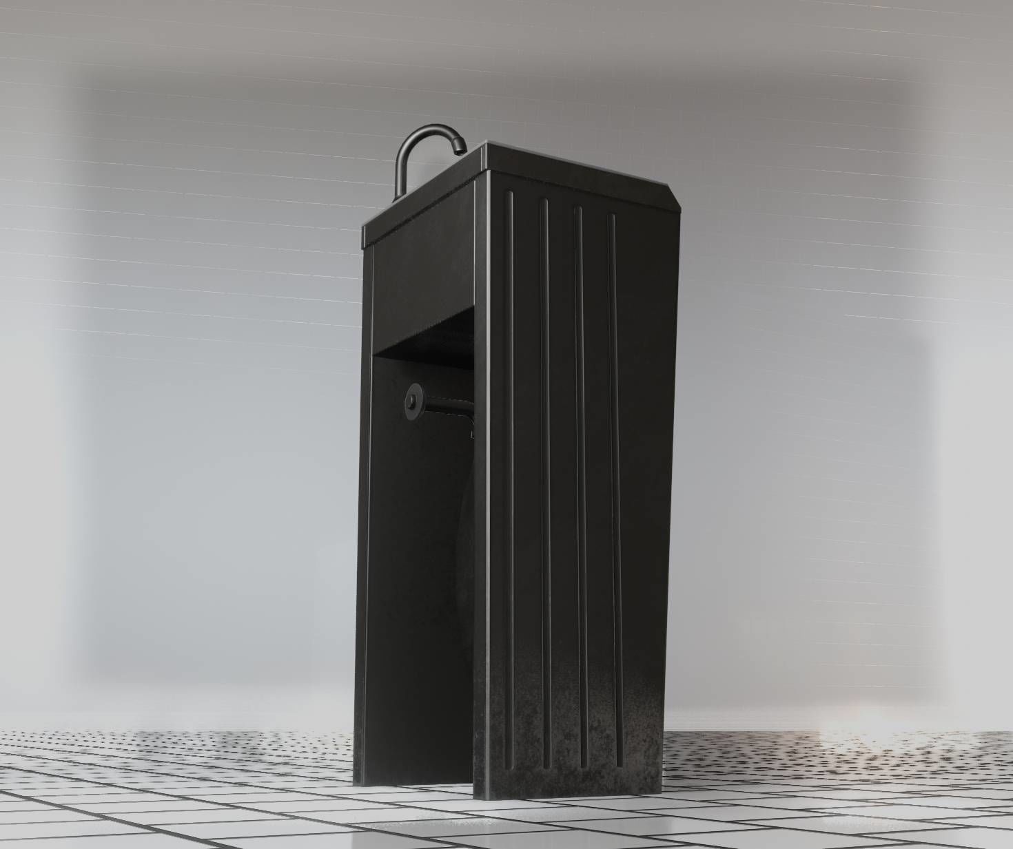 Public Metal Sink - 10 - Simple Compact Low-poly 3D model_88