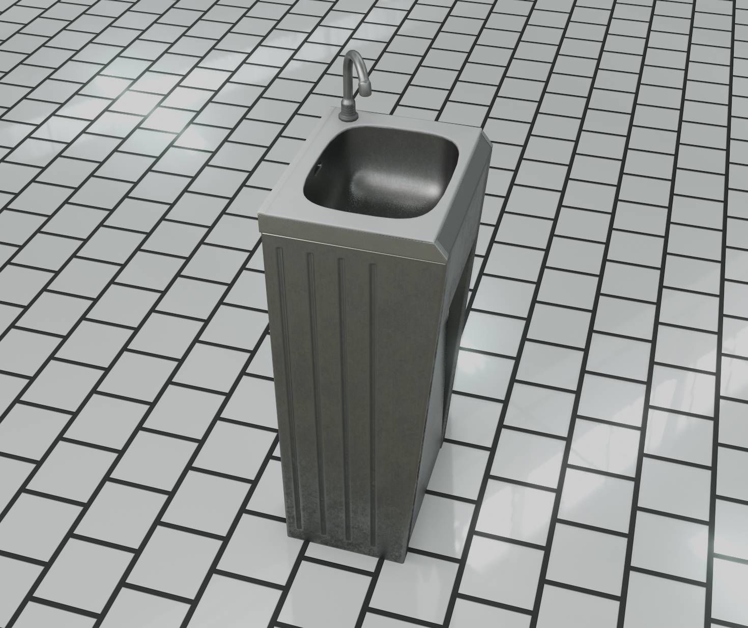 Public Metal Sink - 10 - Simple Compact Low-poly 3D model_40