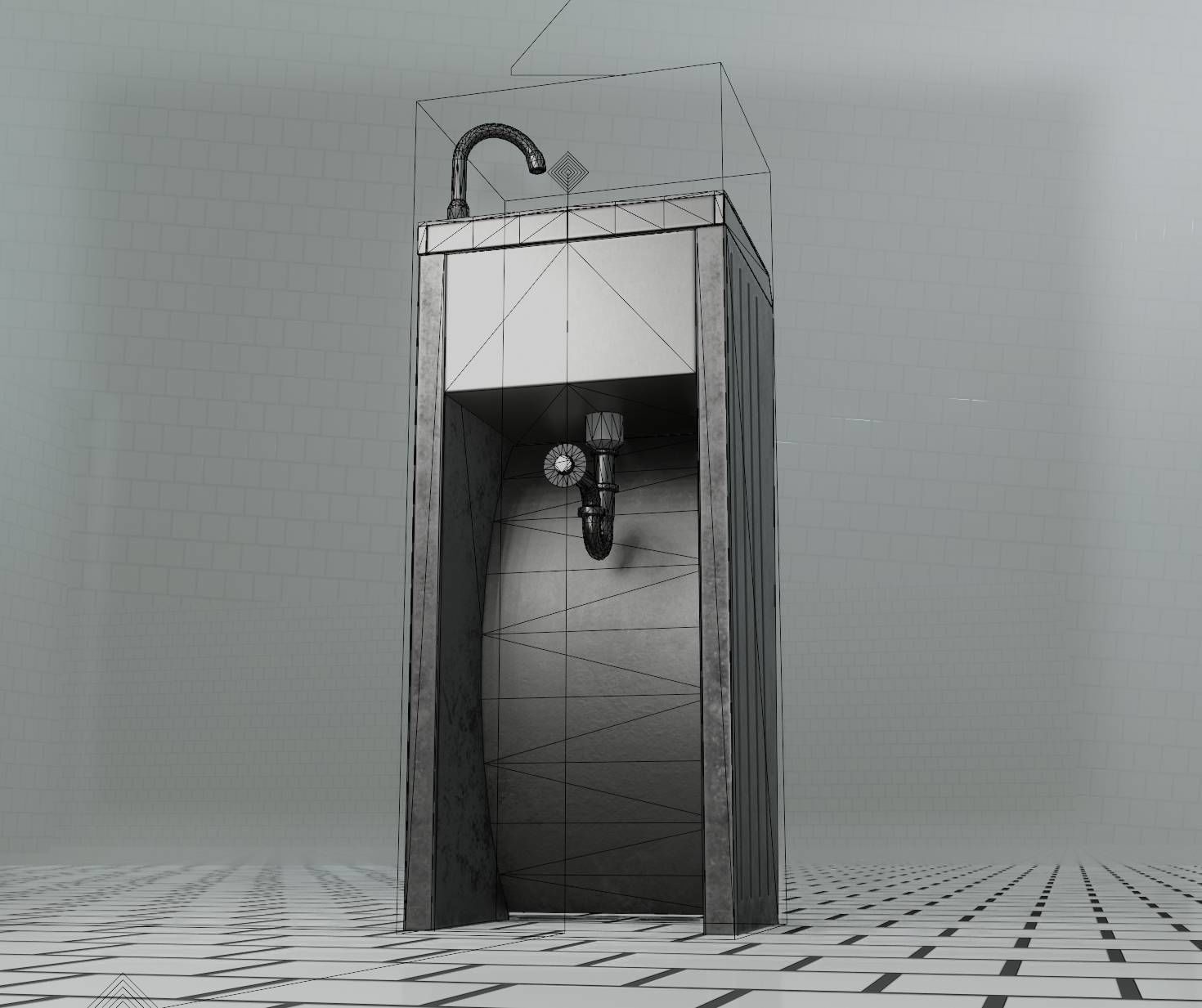 Public Metal Sink - 10 - Simple Compact Low-poly 3D model_20