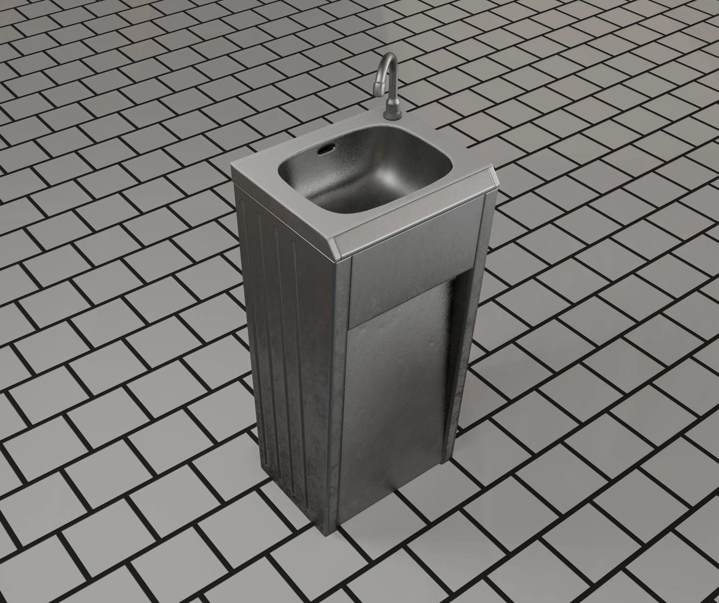 Public Metal Sink - 10 - Simple Compact Low-poly 3D model_5