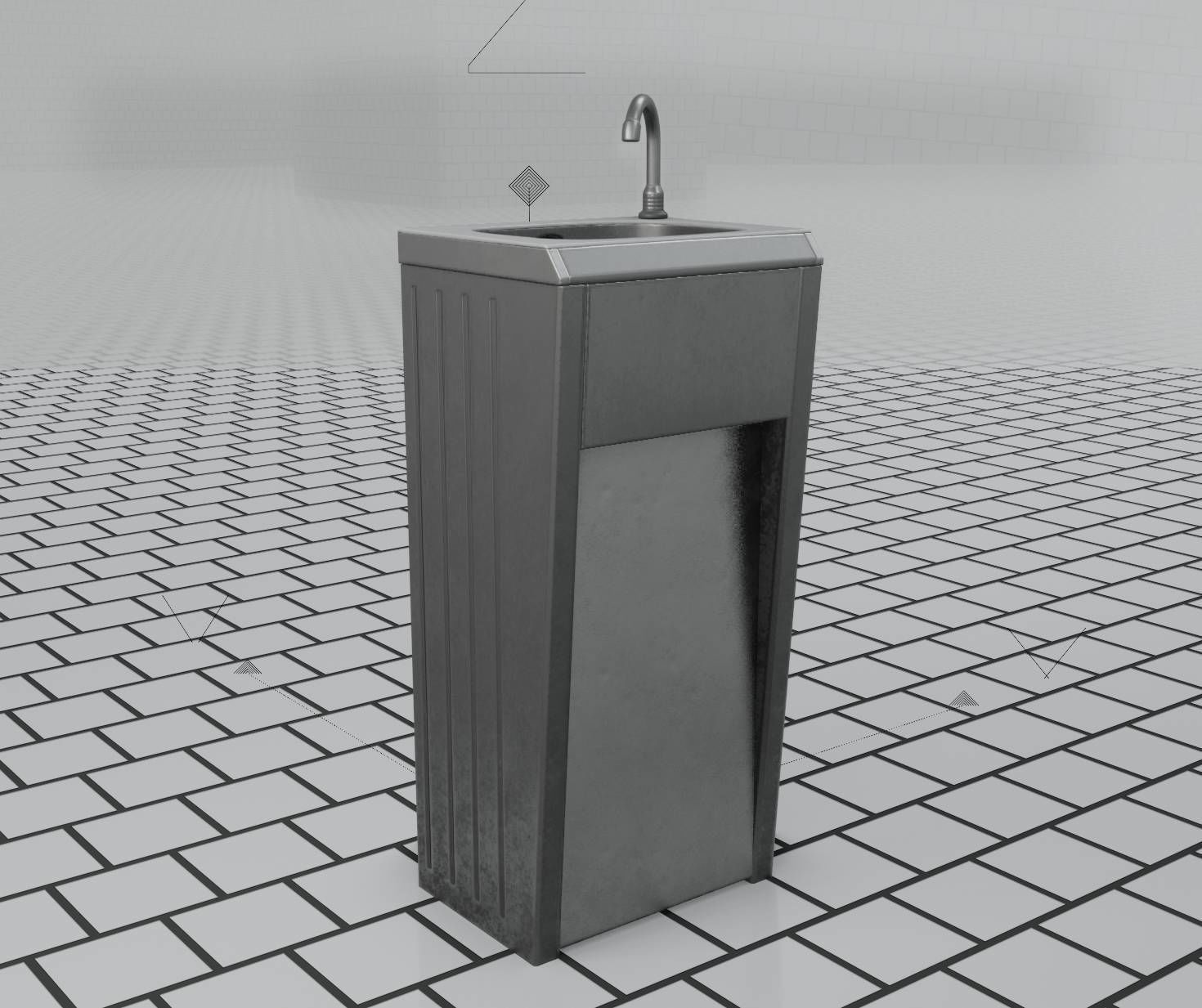 Public Metal Sink - 10 - Simple Compact Low-poly 3D model_46