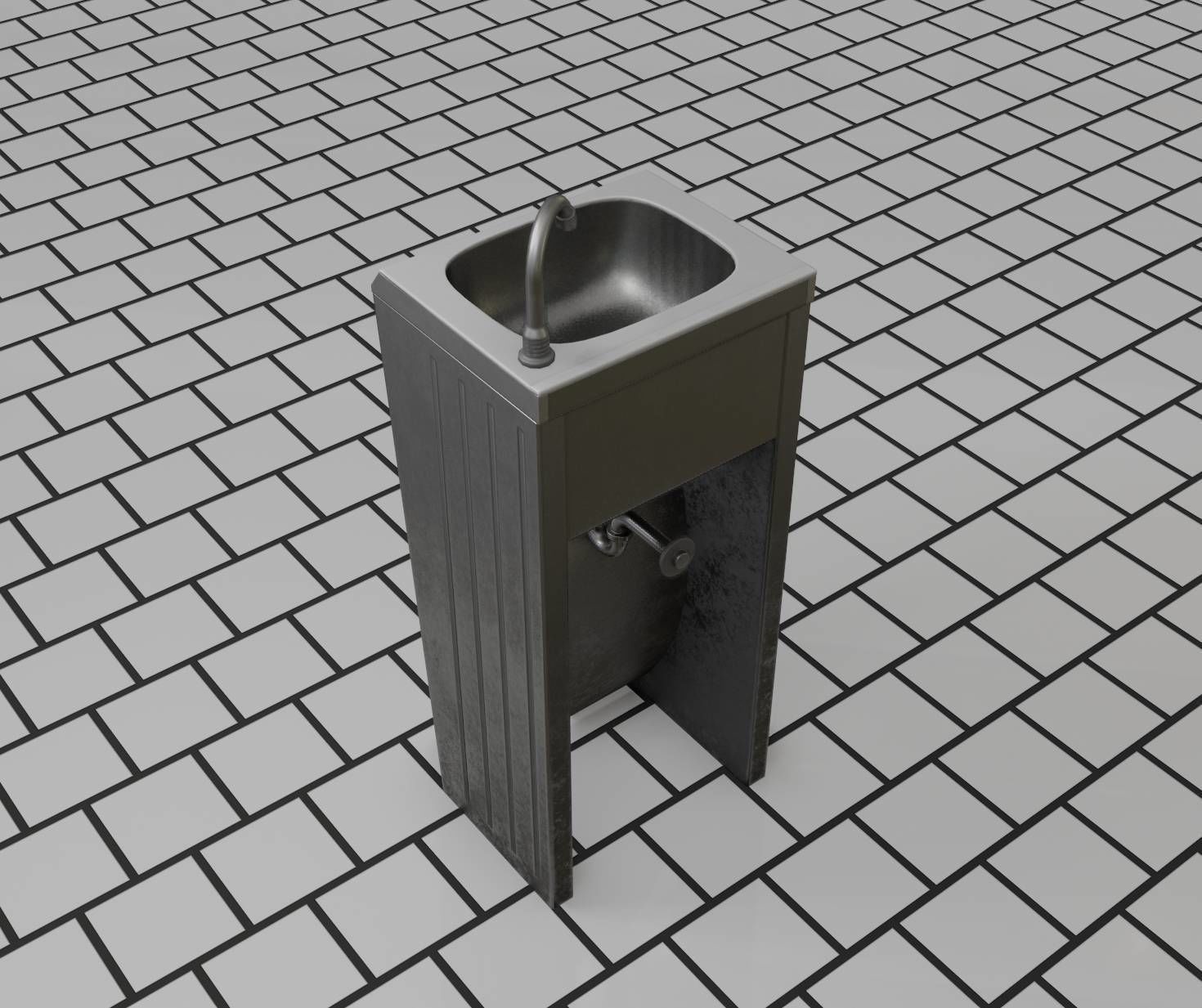Public Metal Sink - 10 - Simple Compact Low-poly 3D model_14