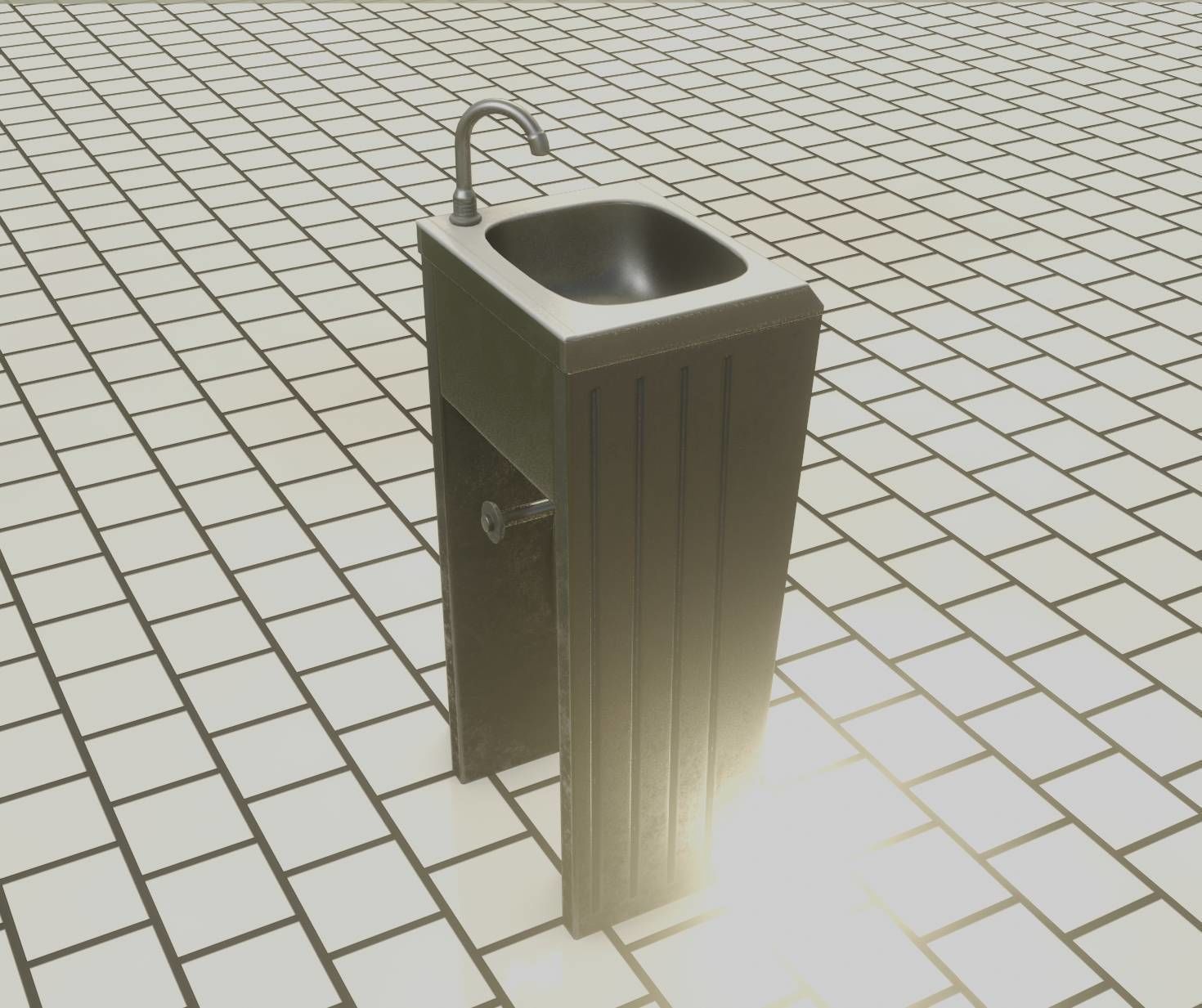 Public Metal Sink - 10 - Simple Compact Low-poly 3D model_9