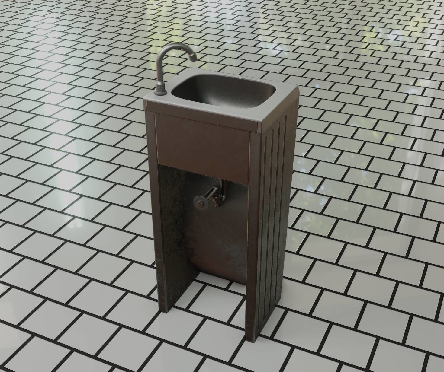 Public Metal Sink - 10 - Simple Compact Low-poly 3D model_37