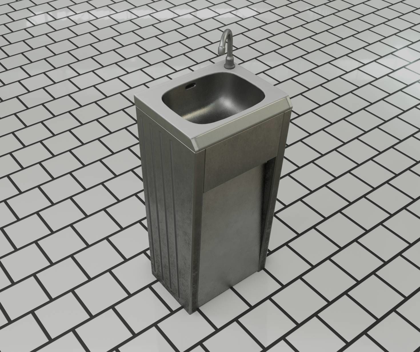 Public Metal Sink - 10 - Simple Compact Low-poly 3D model_39