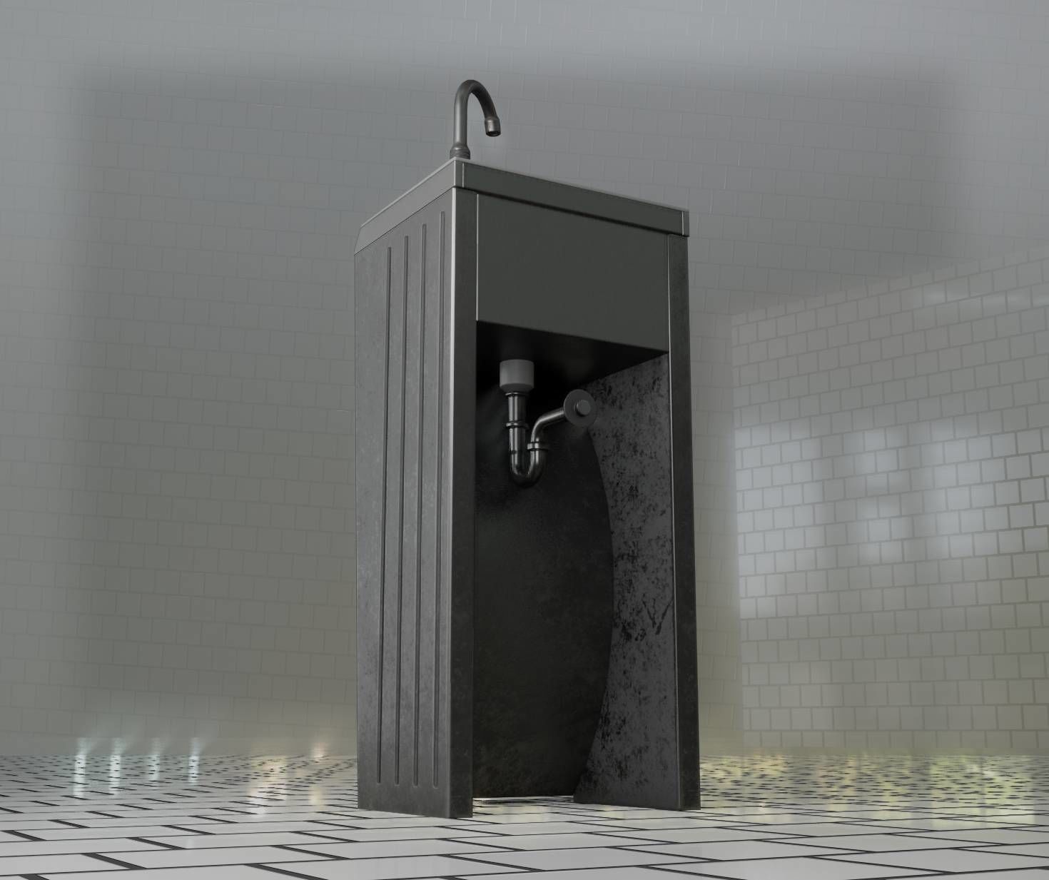 Public Metal Sink - 10 - Simple Compact Low-poly 3D model_4